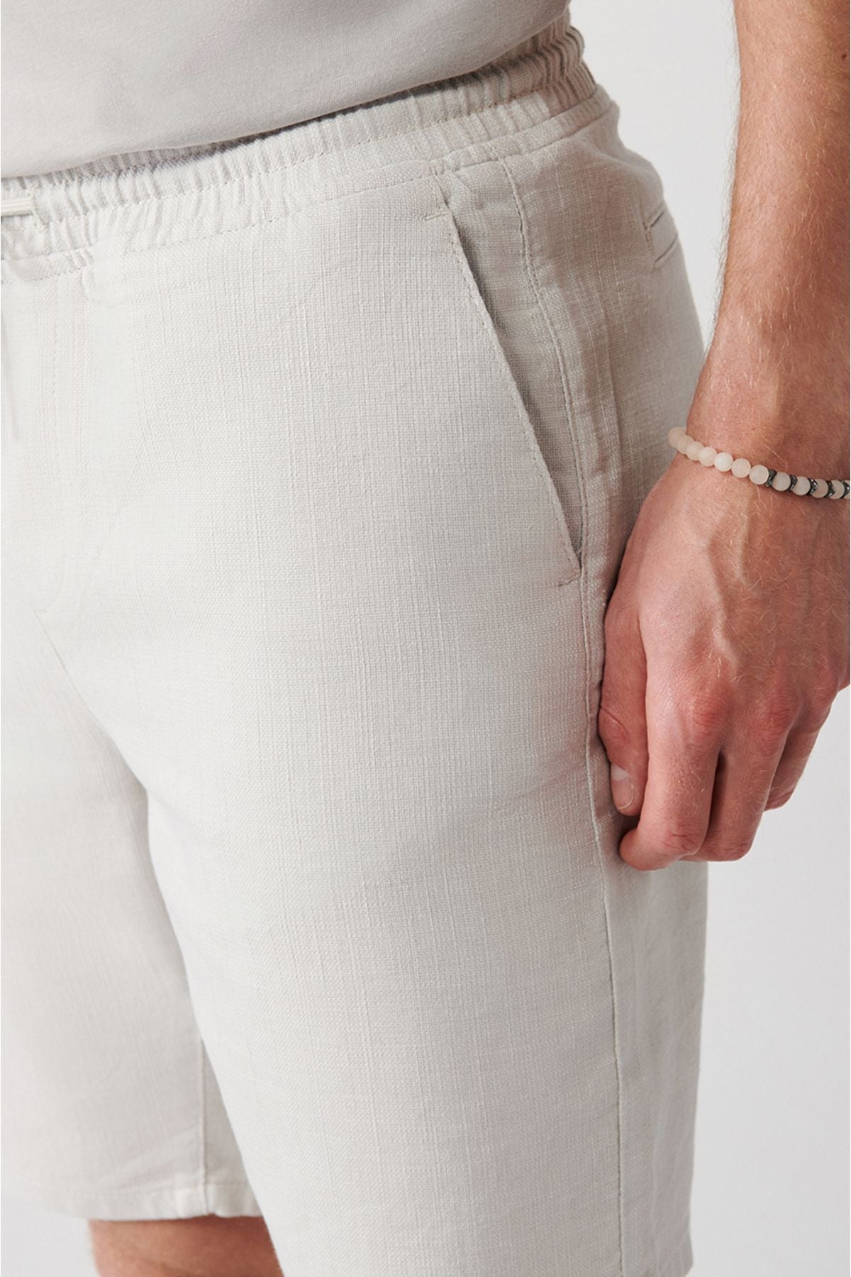 Men's Stone 100 %Cotton Side Waist Waist Linen Fine texture E003603