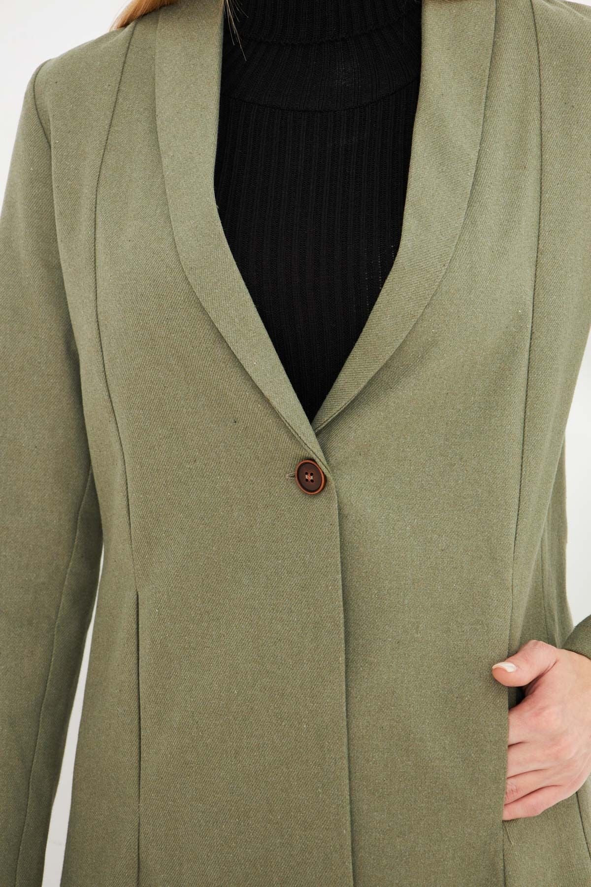 Women's Cagla Green Shawl Bel Bel Sitting Pocket Detail Single Button Jacket ARM-25K001031