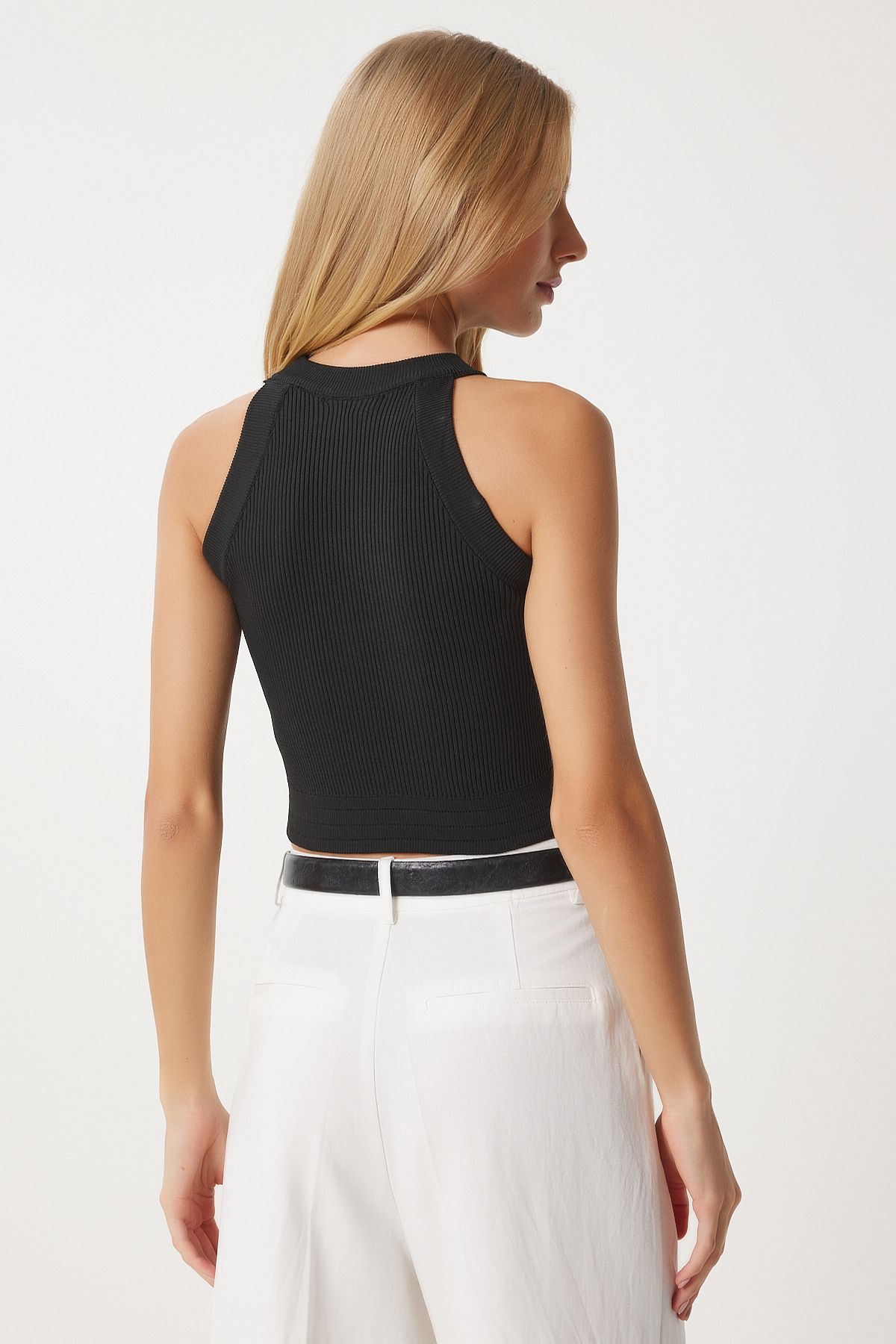 Woman Black Stylish Button Detailed Weightlifting Yaka knitwear blouse FN03254