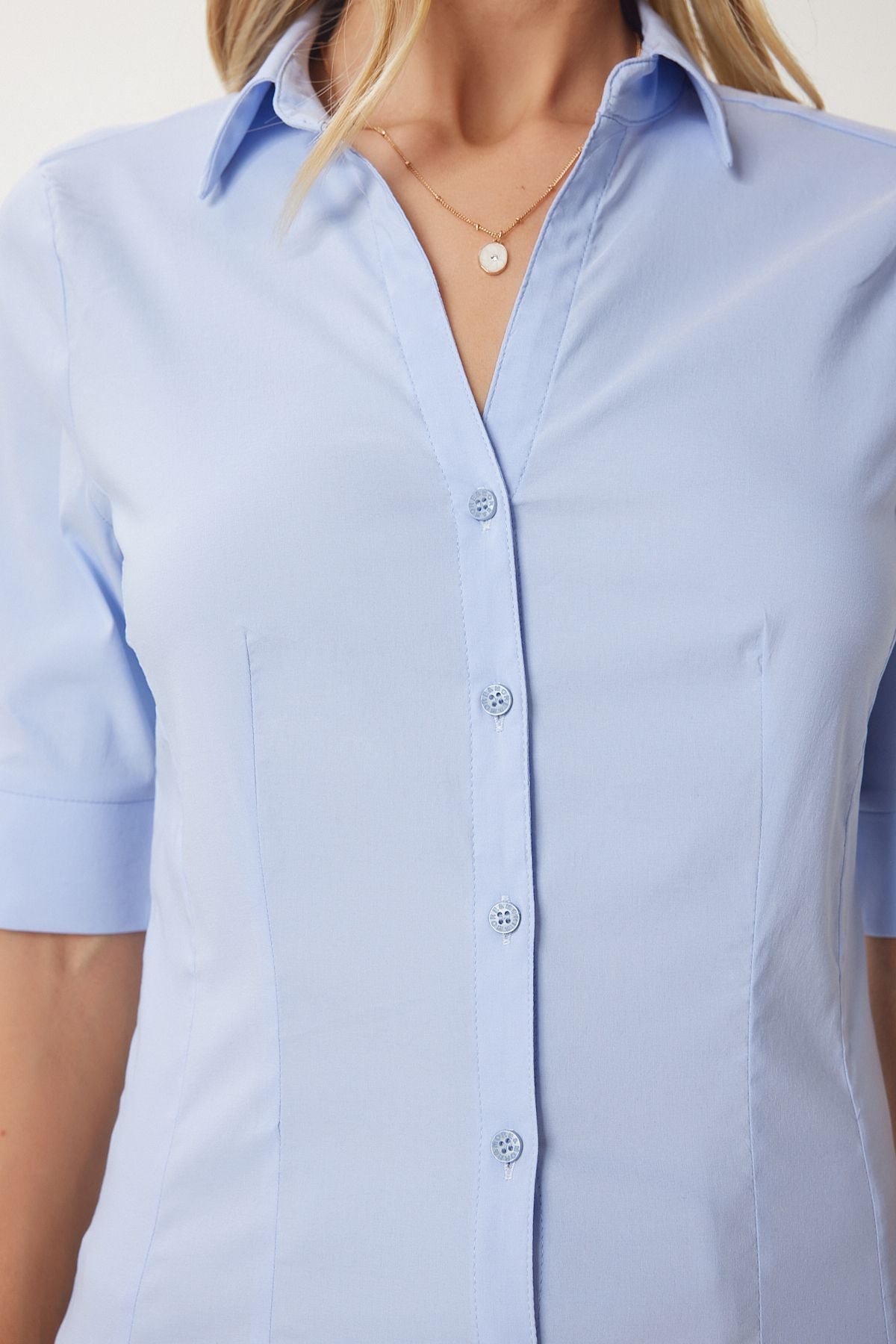 Woman Sky Blue Pence Basic Poplin Shirt WF00095