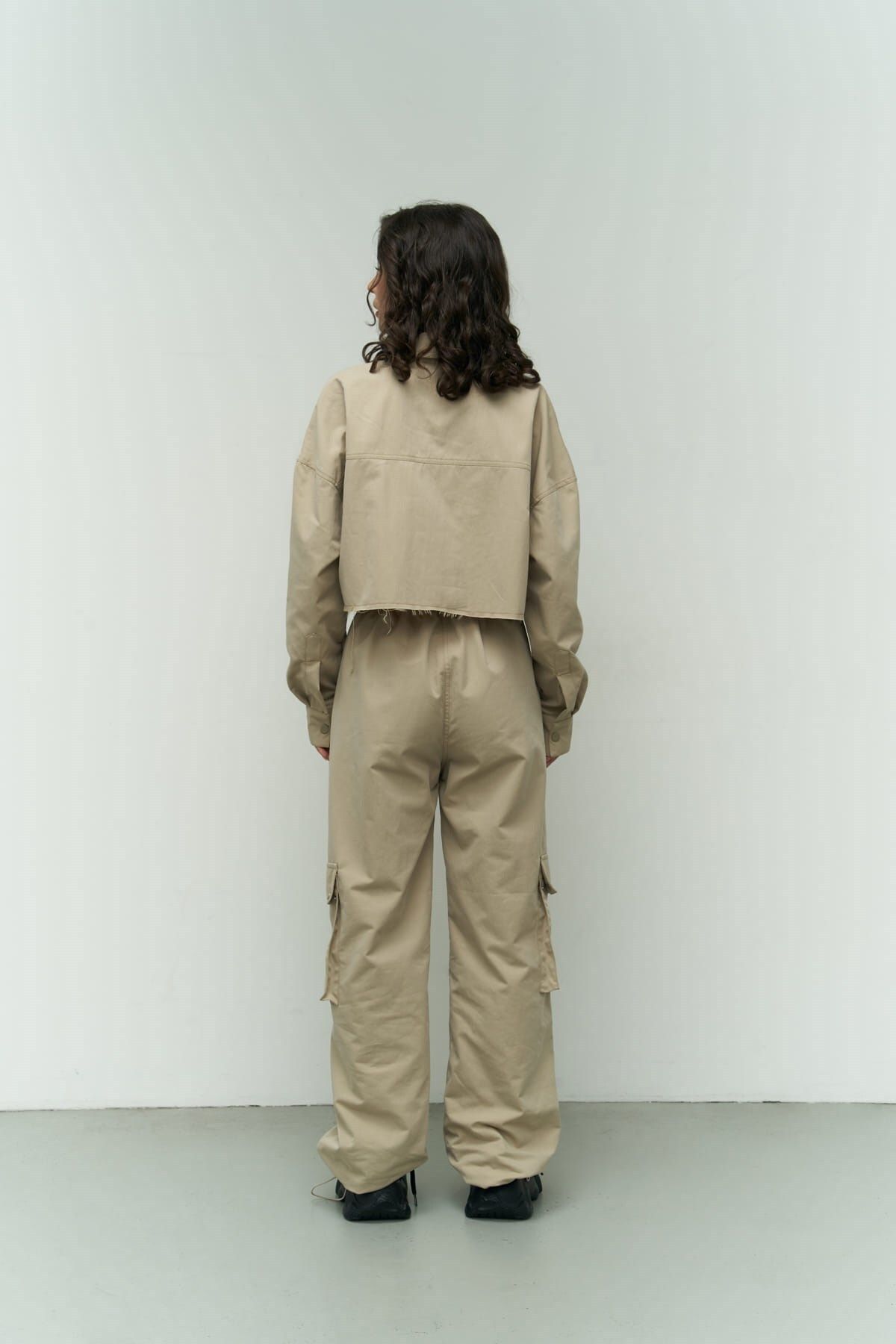 Abra Beige Crop Shirt Pants Set