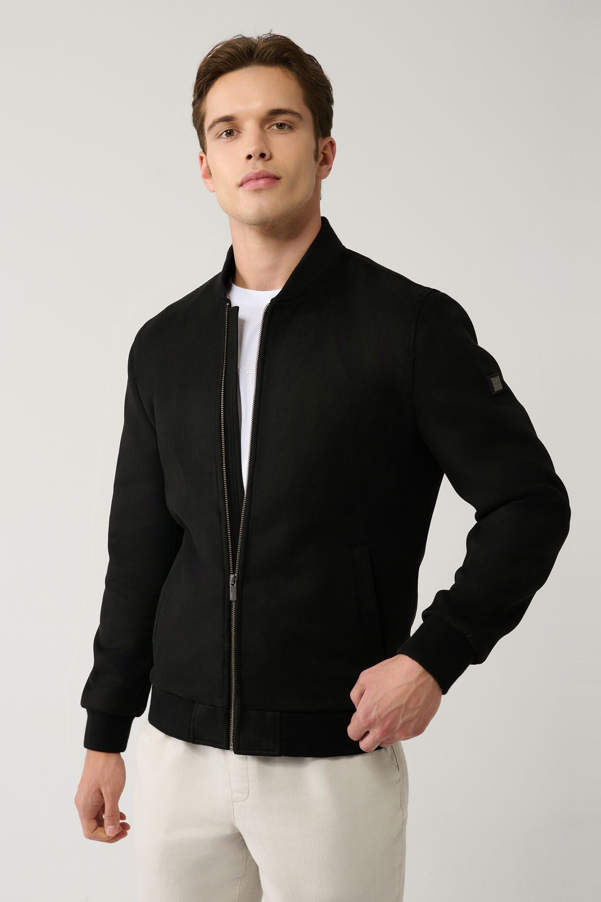 Men's black zipper suede -looking Bomber Ince Mont B006045
