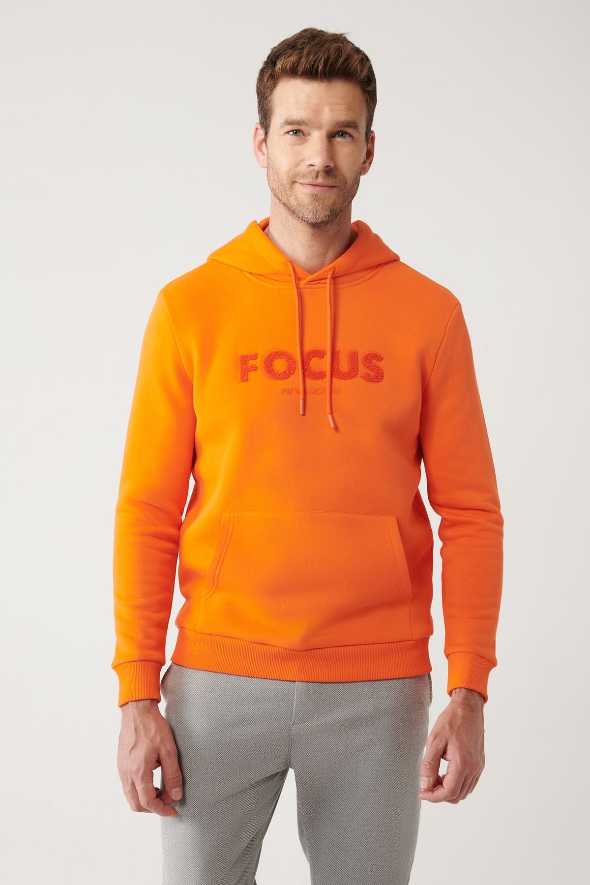 Men's Orange Hooded 3 -IP Kangaroo Pocket Sweatshirt A32y1193