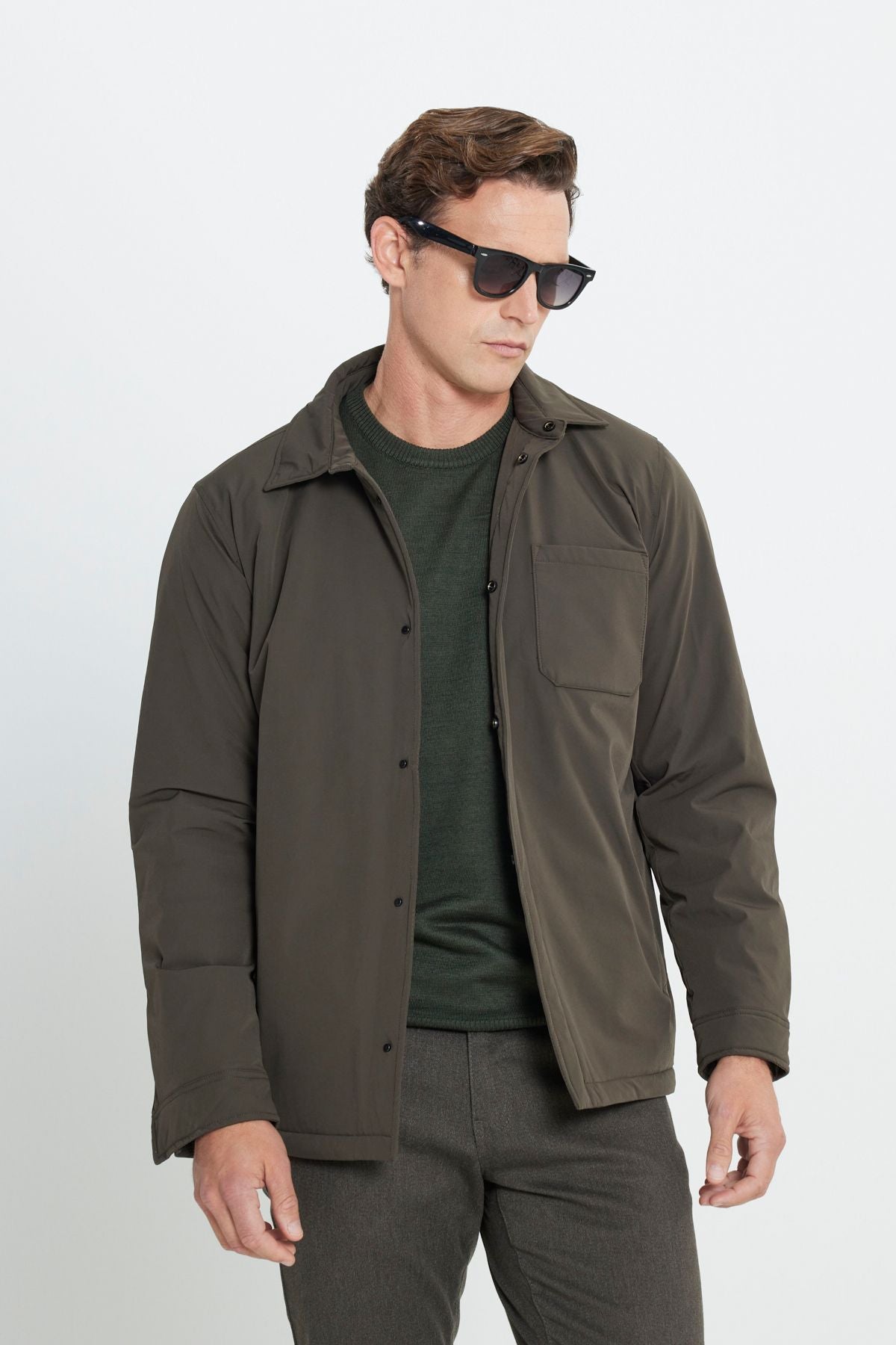 Men's Khaki Standard Fit Normal Cut Shirt Collar Coat