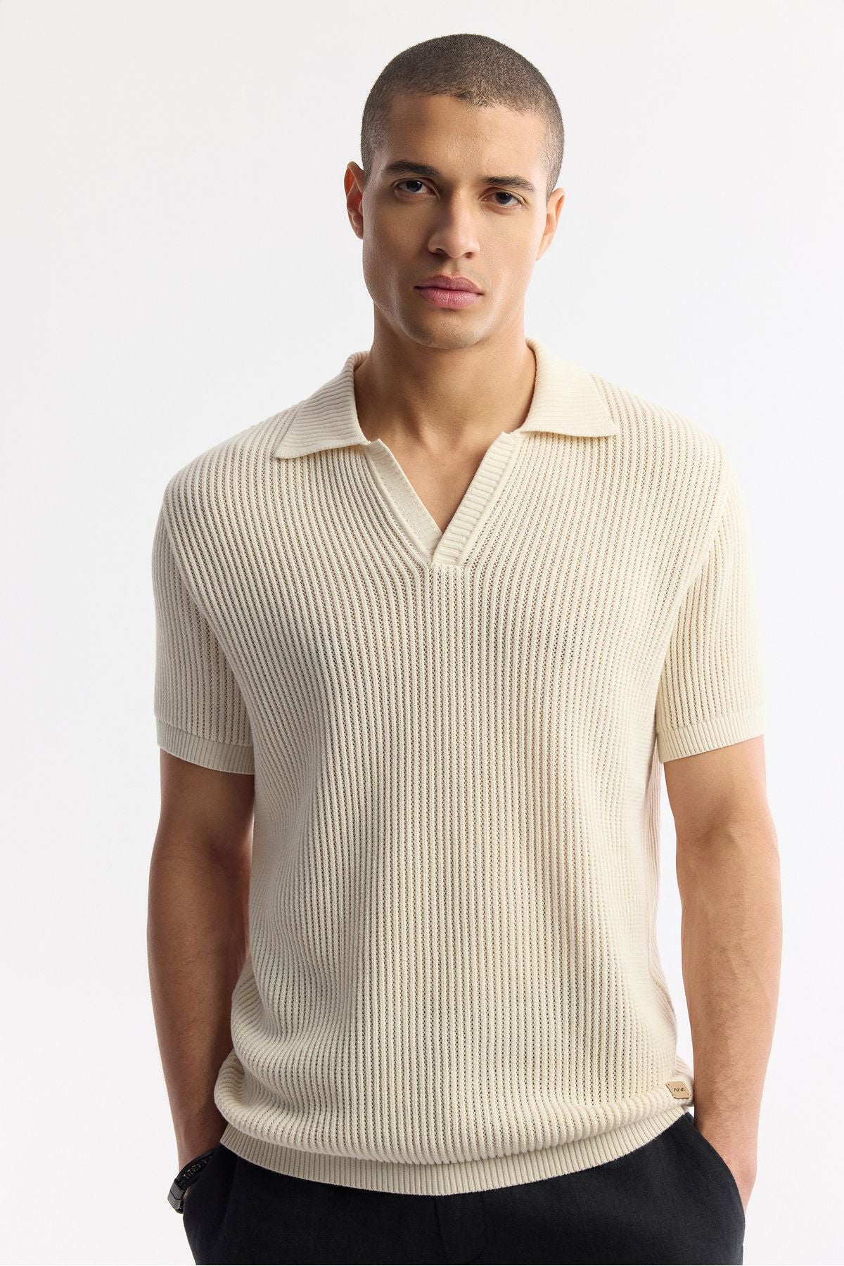 Men's Beige Polo Yaka Buttonless Offer Triko T-Shirt A51y5166