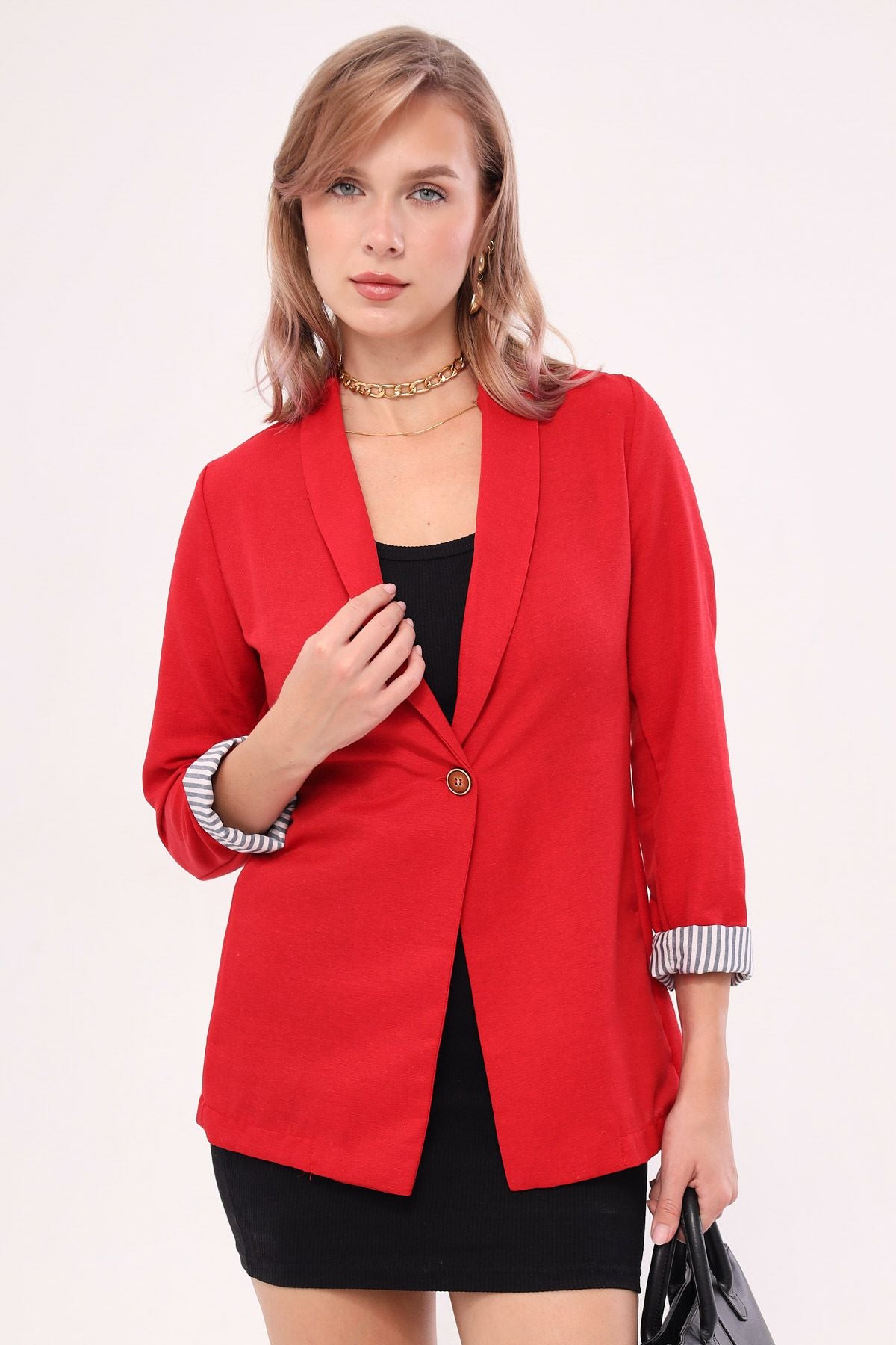 WOMEN RED RED SOLD STRUCTURE SINGLE buttoned jacket ARM-22K001122