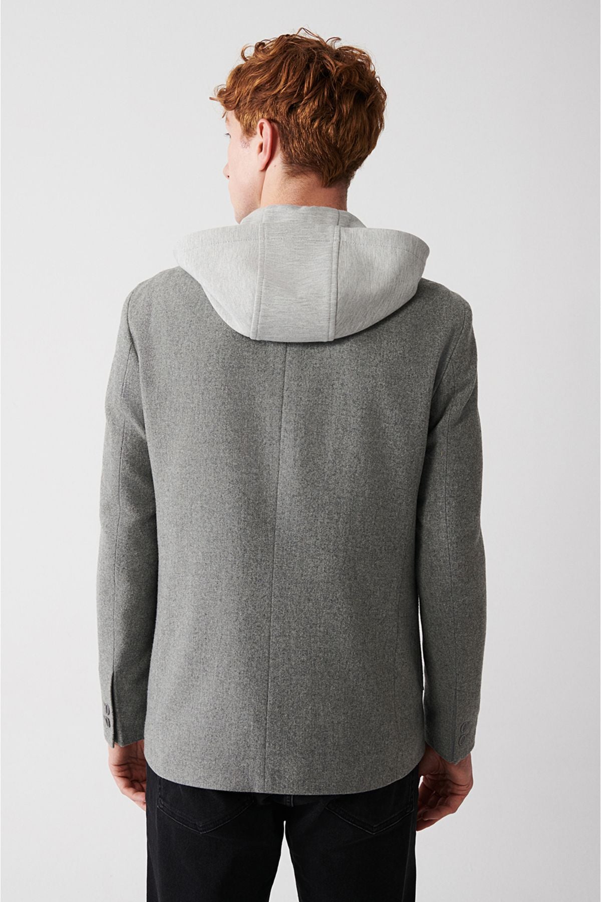 Men's gray removable hooded woolen jacket A32y4017