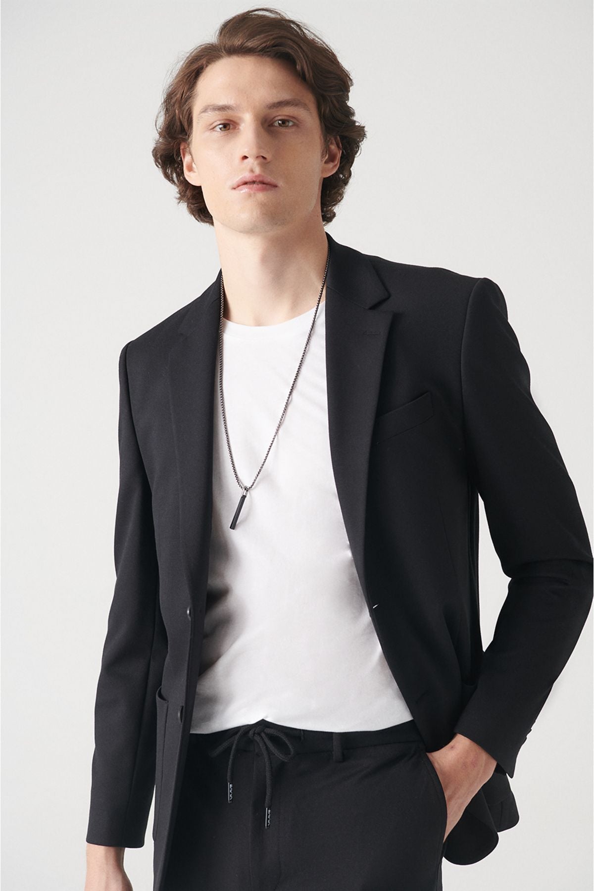 Men's black knitting flexible lined jacket E004001