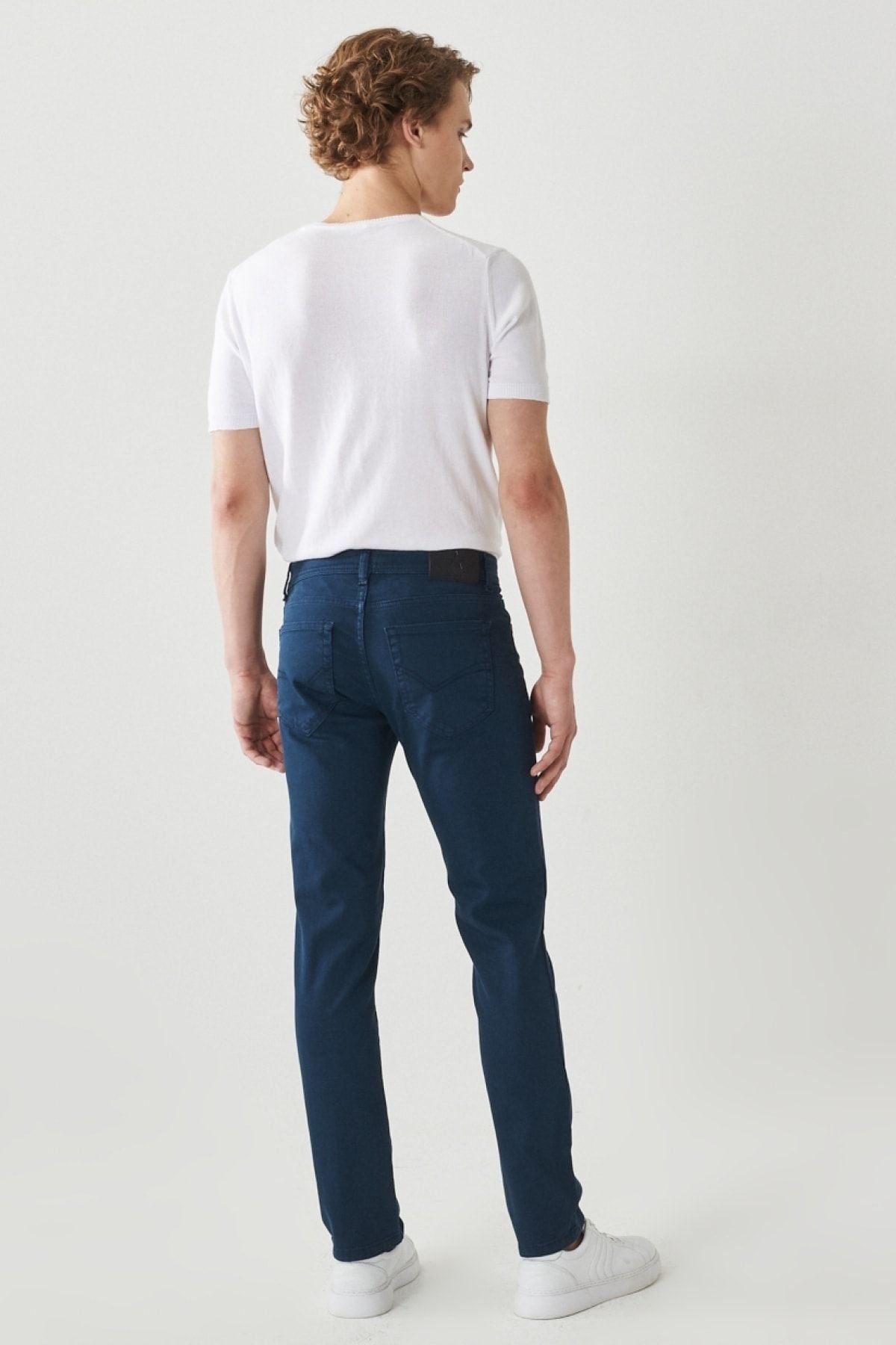 Men's navy blue 360 degrees stretching in all directions slim fit narrow cut cotton cotton pants