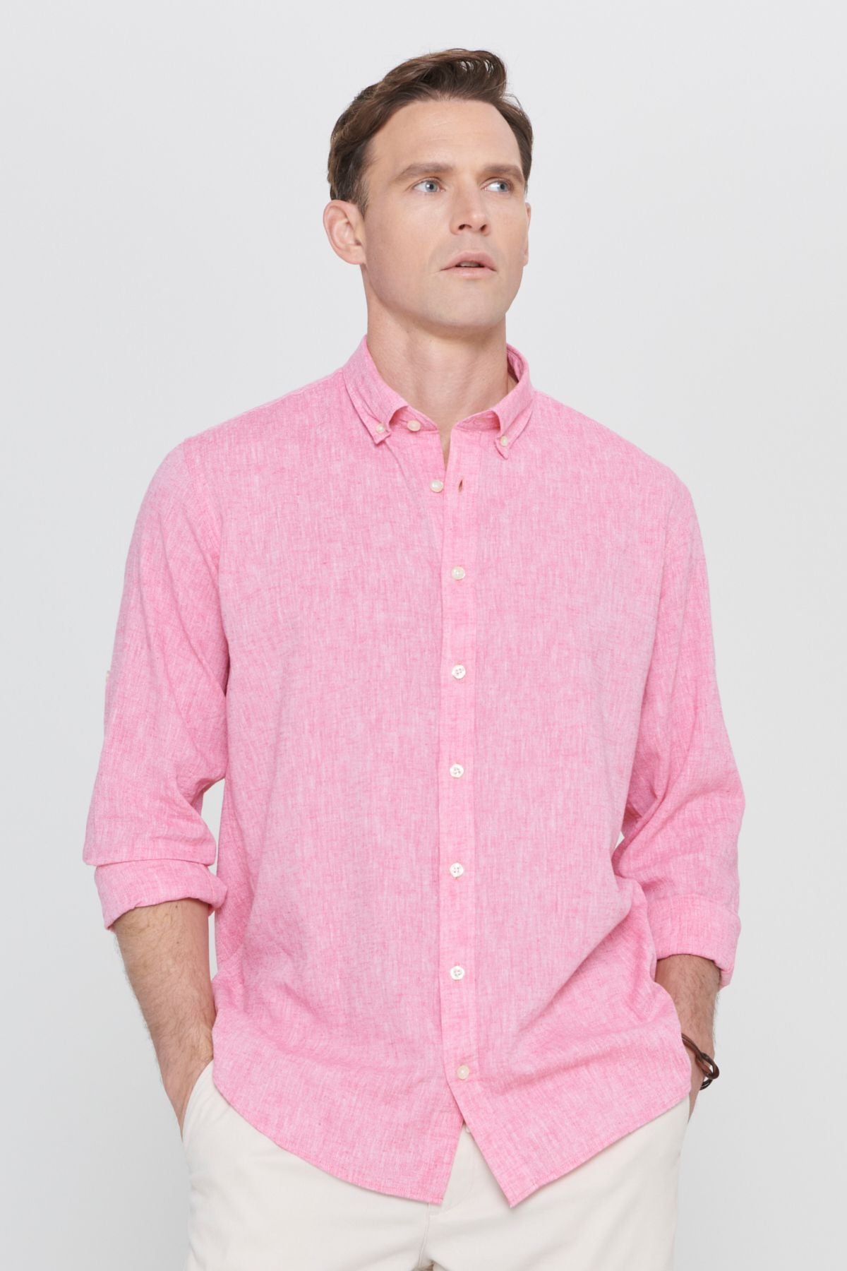 Men's Fuchsia Kenen Comfort Fit Casual Cutting Button Casual Shirt