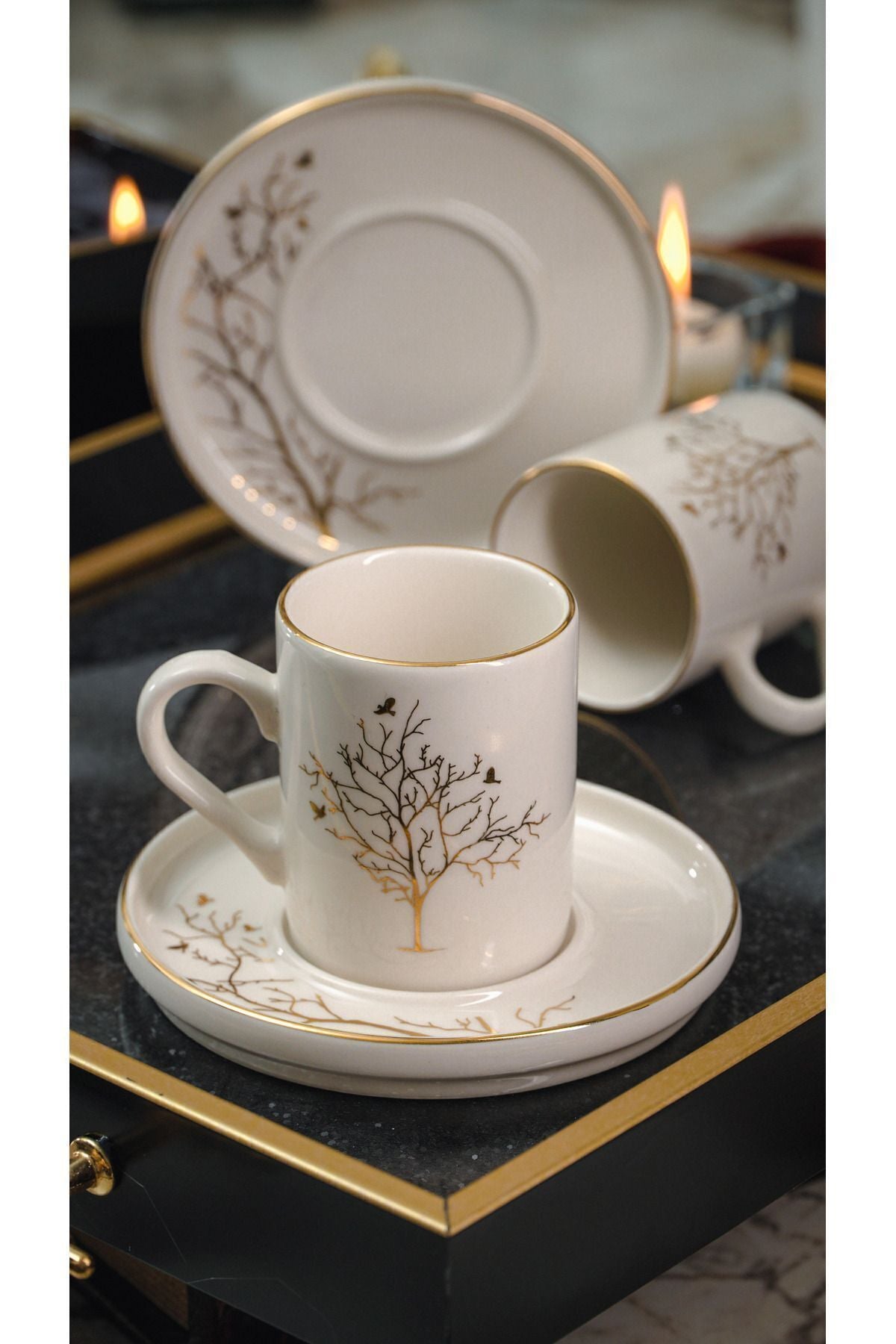 Life Tree 4 Piece 2 Person Porcelain Cup Set 100 ml