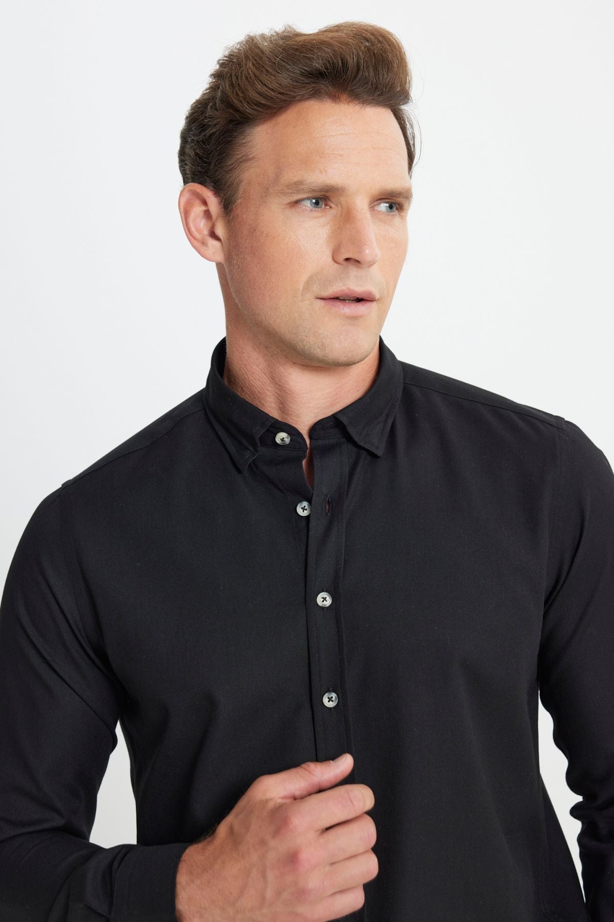 Men's black flannel oxford winter slim fit narrow cut buttoned button shirt