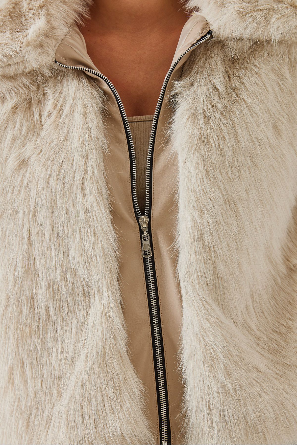 Women's Leather Detail Fur Coat 5204 60261050