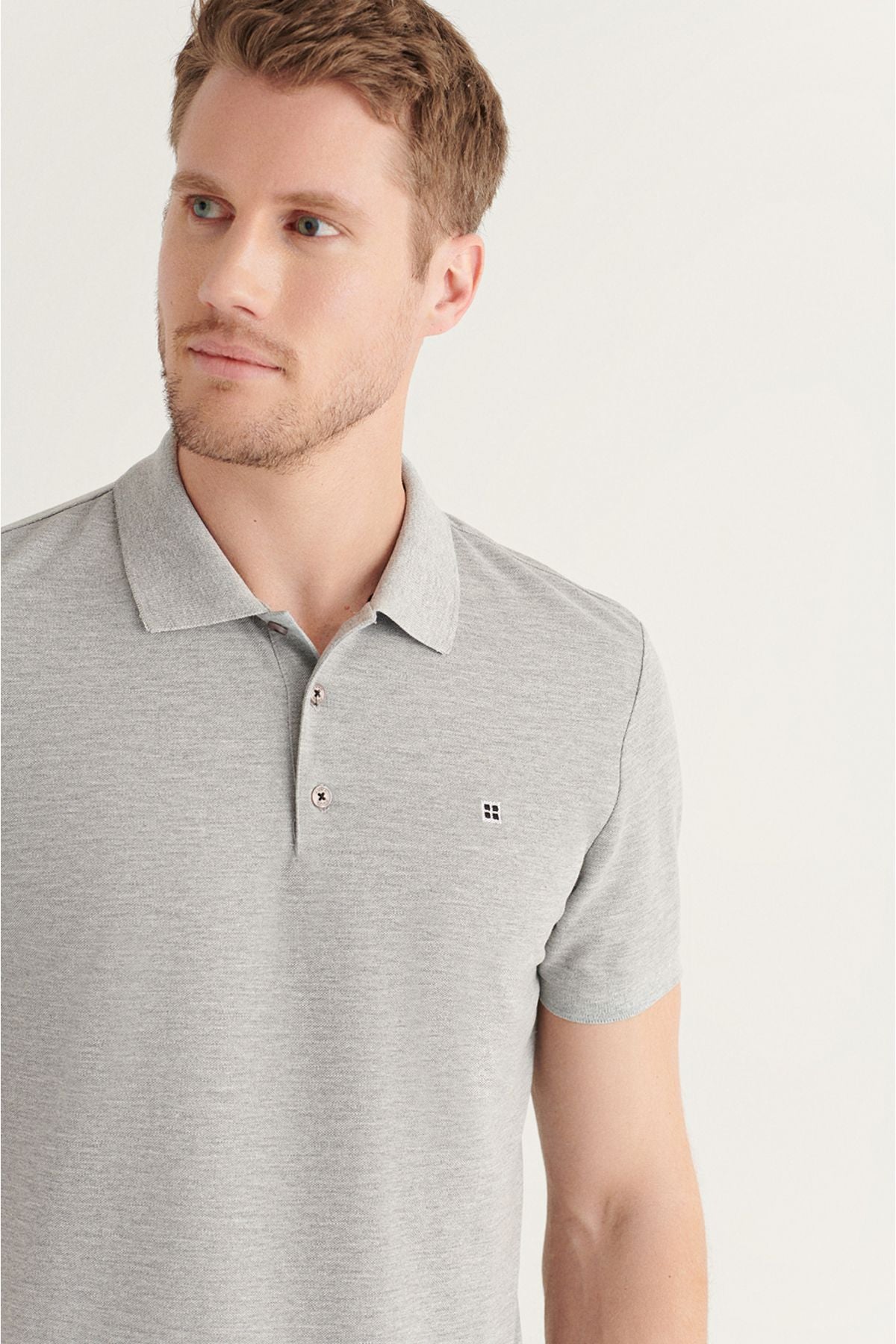 Men's Gray 100 %Cotton Cool Polo Yaka T-shirt E001004