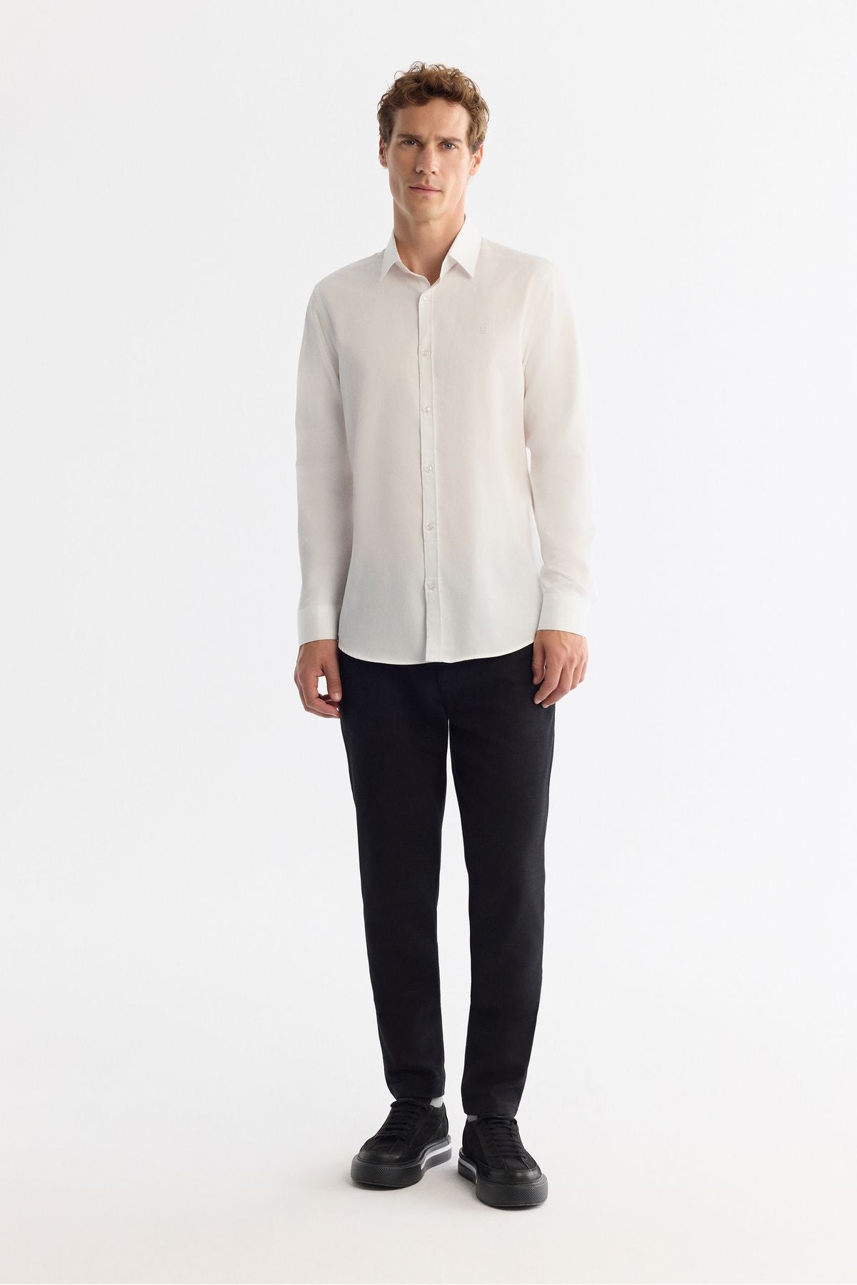 Men's white classic collar 100 %cotton satin shirt B002006