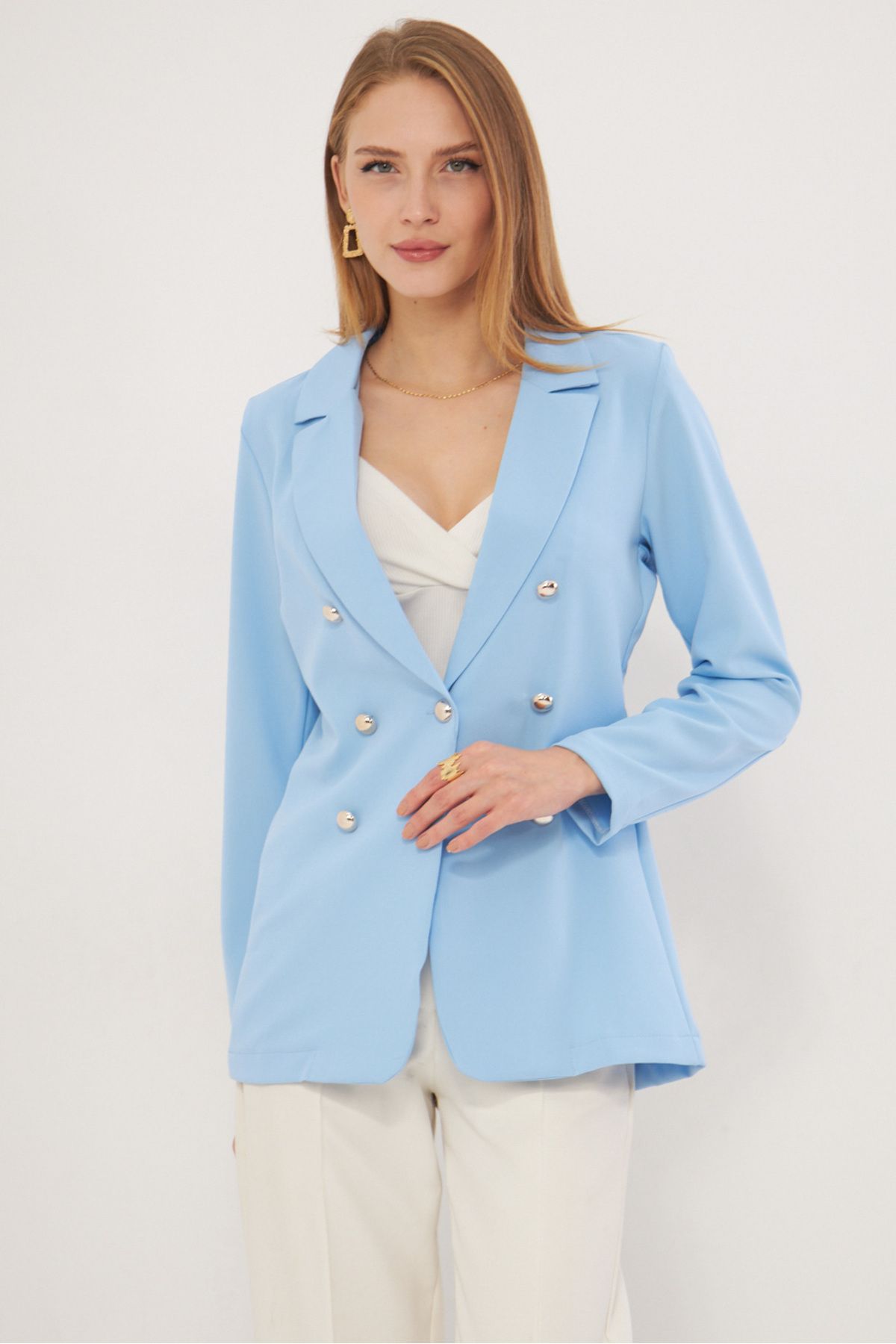 Female Baby Blue Buttoned Jacket ARM-20K001151