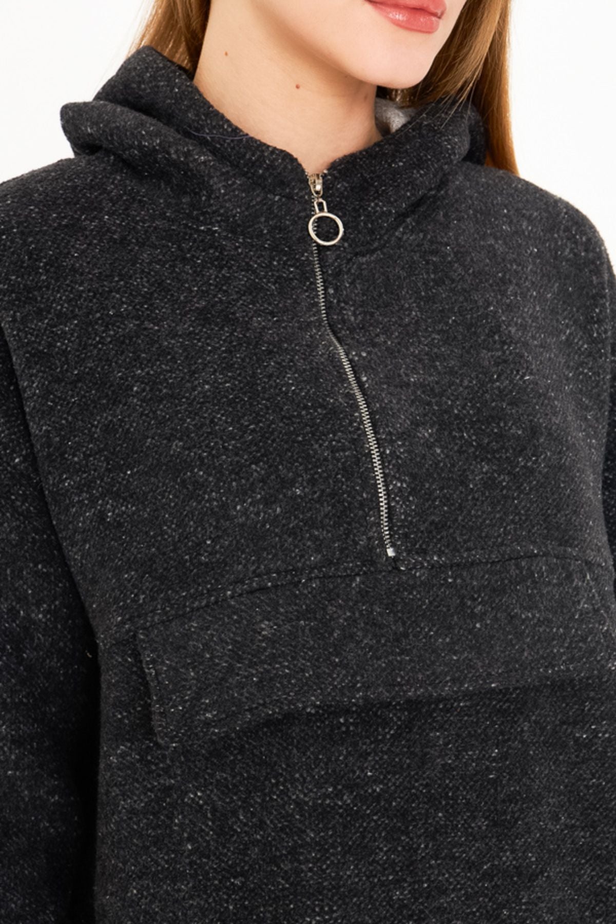Female Black Hoped Caple Sweatshirt Arm-25k001097