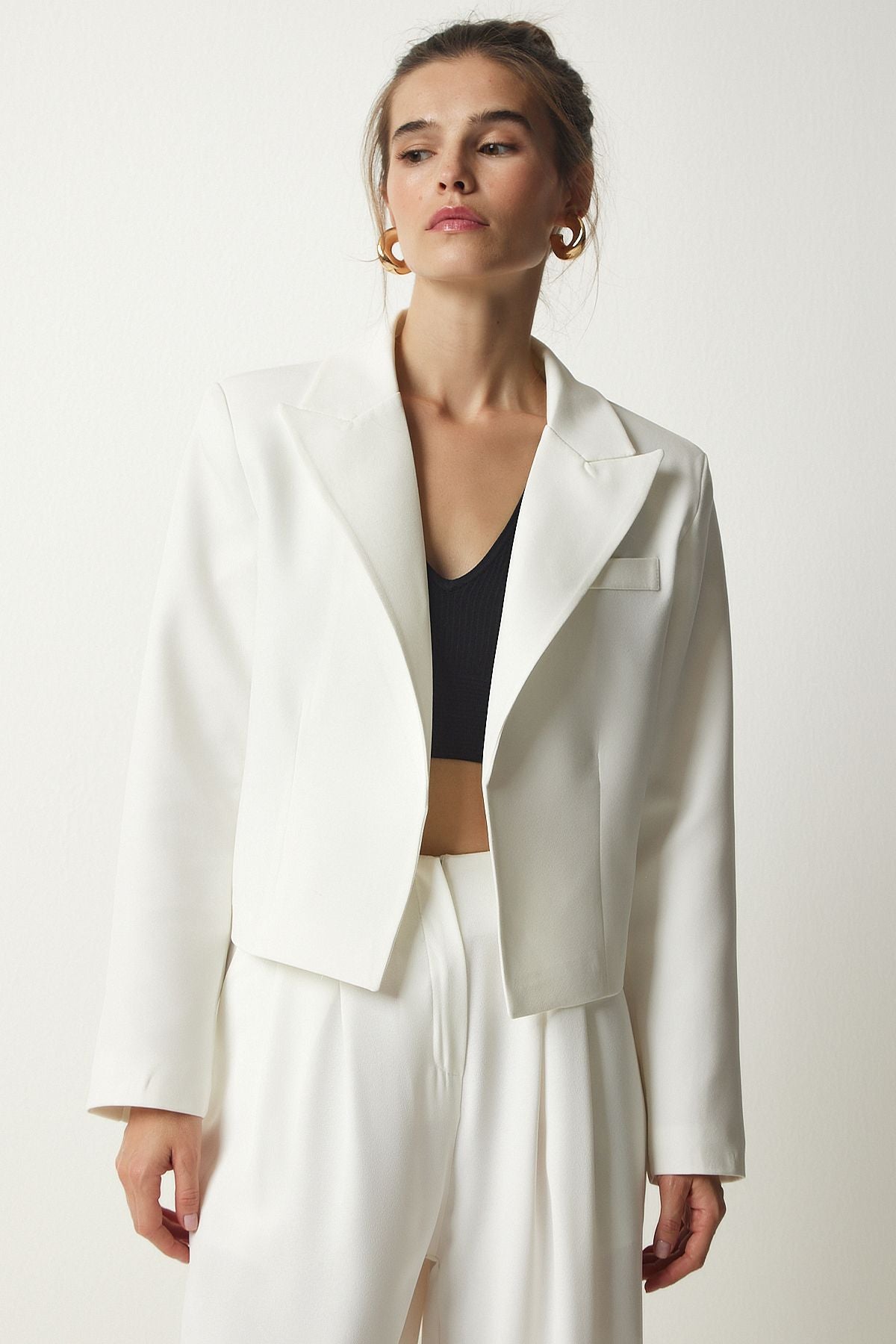 WOMEN WHITE CRAPHA YAKA BLAZER JACKET WF00049