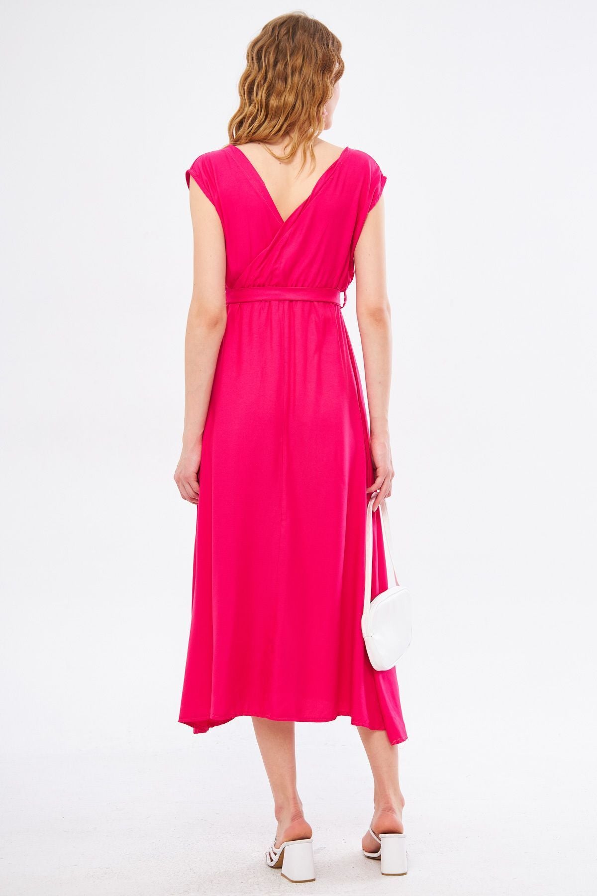 Women's Fuchsia Efta Dress Back and Front Collar Cruiser Belled Midi Boy ARM-24Y001027