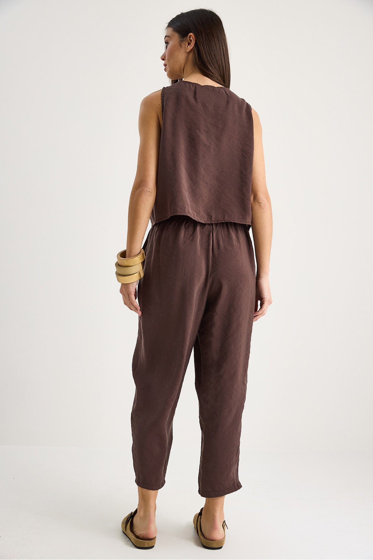 Women's Thick Strap Blouse with Elastic Waist Trousers Modal Suit 3089 60283231