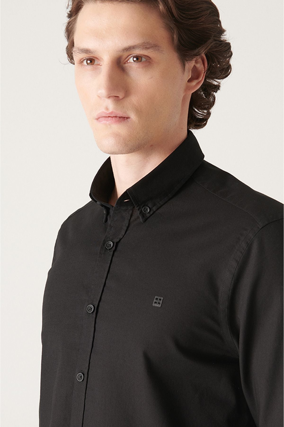 Men's black Oxford 100 %cotton button collar shirt B002003