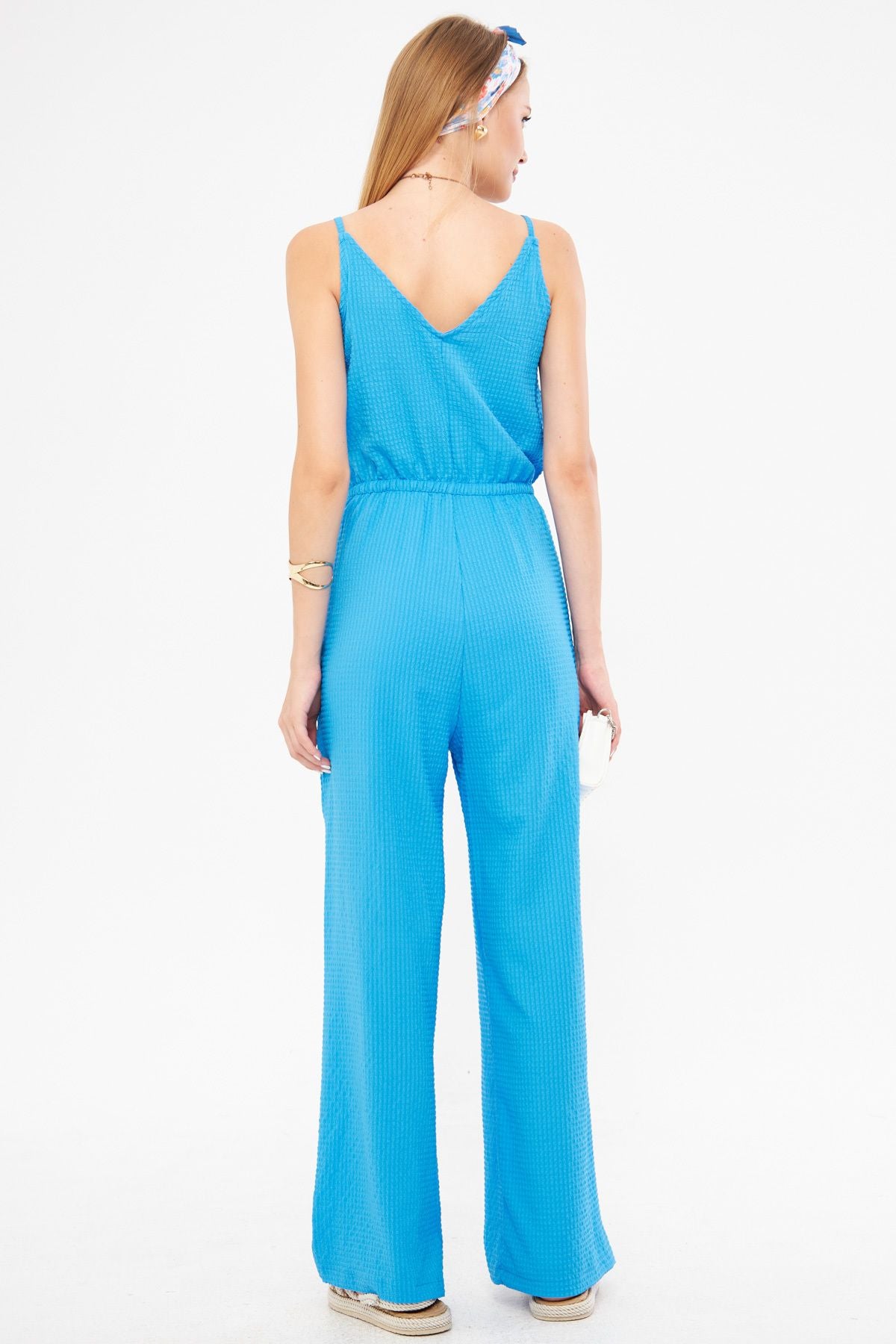 Female Blue Front Rear Rear V-Neck Hanger Waist Waist Pocket Lined overalls ARM-24Y001100