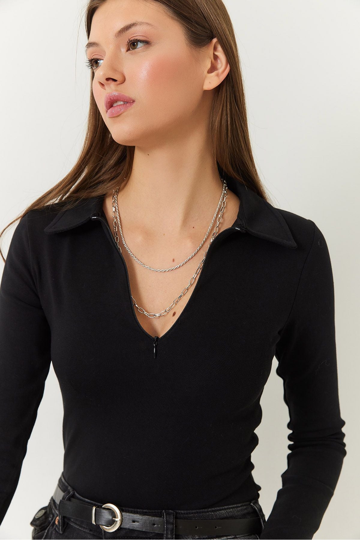Female Polo Yaka Zippered Blouse 60261297