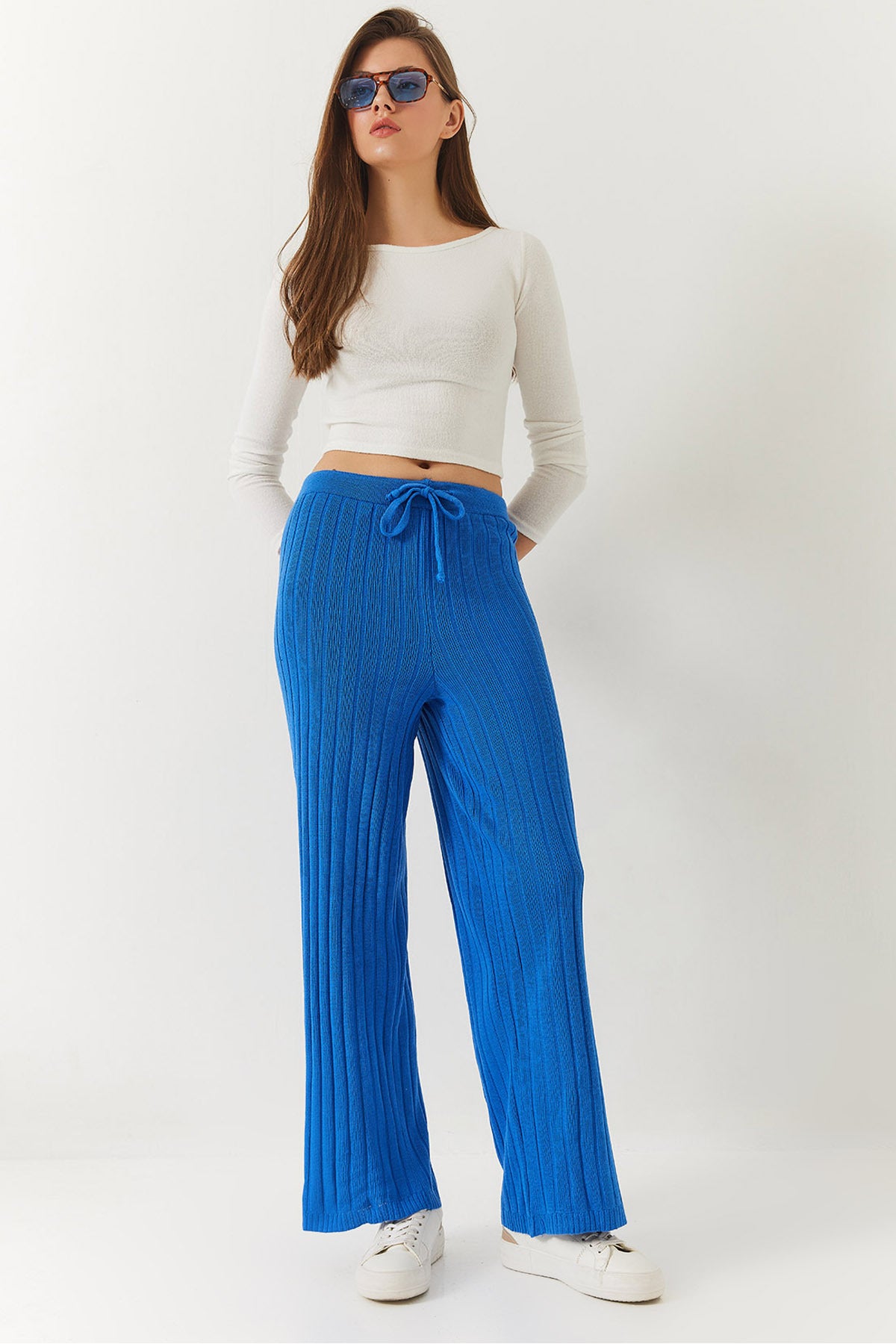 Women's Elastic Waist Ribbed Palazzo Trousers 20223118