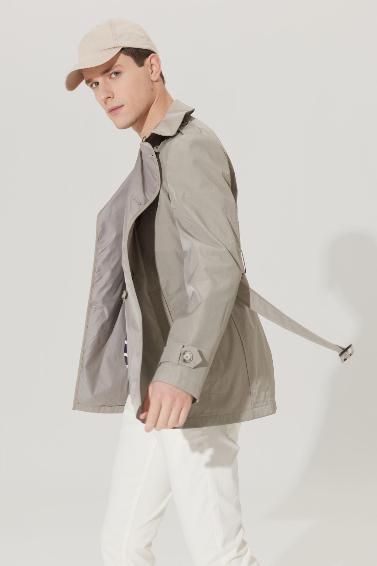 Men's Beige Standard Fit Normal Cutting Trench coat