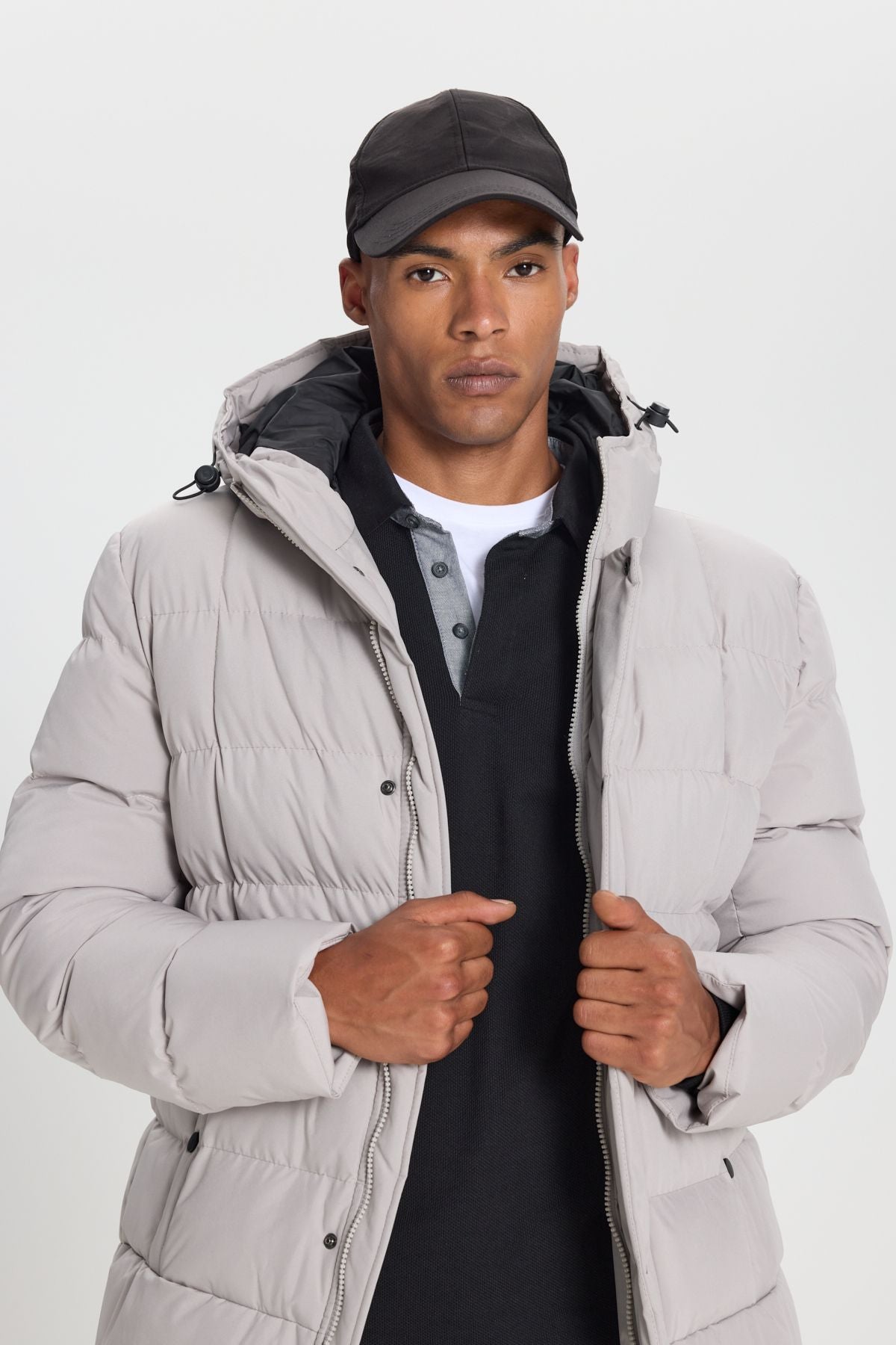 Men's Stone Standard Fit Normal Normal Cut Hooded upright collar side pocket coat