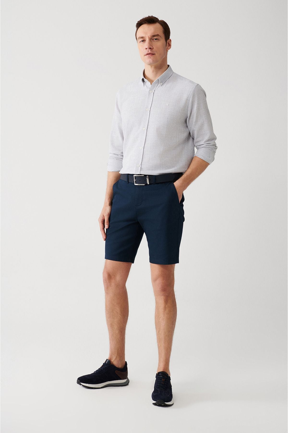 Men's navy blue flexible patara chino canvas shorts B003730