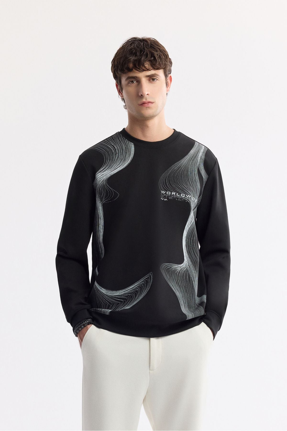 Men's black bike collar printed interlok sweatshirt A51y1221
