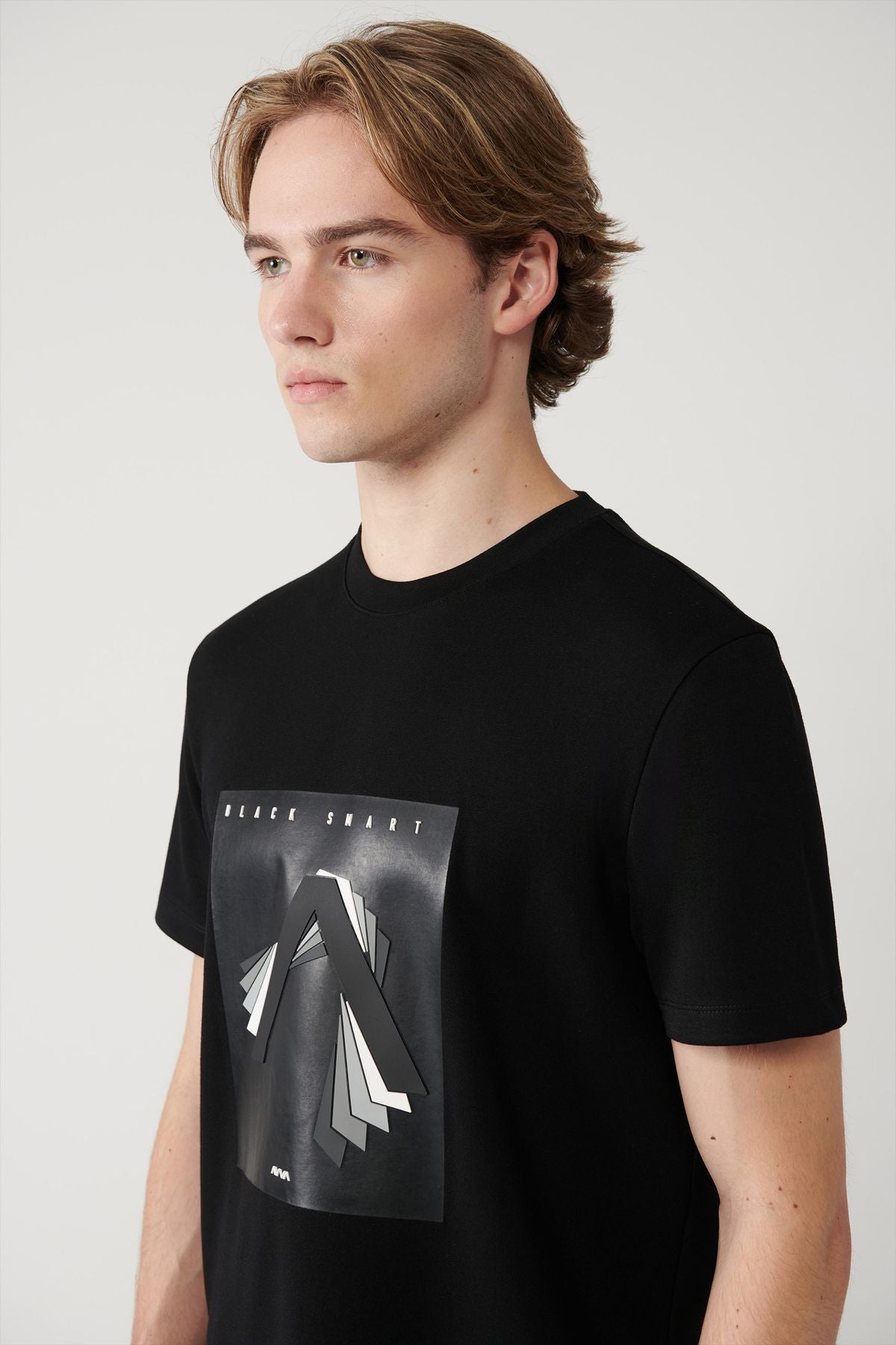 Men's black bike collar printed Interlok T-shirt A41y1008