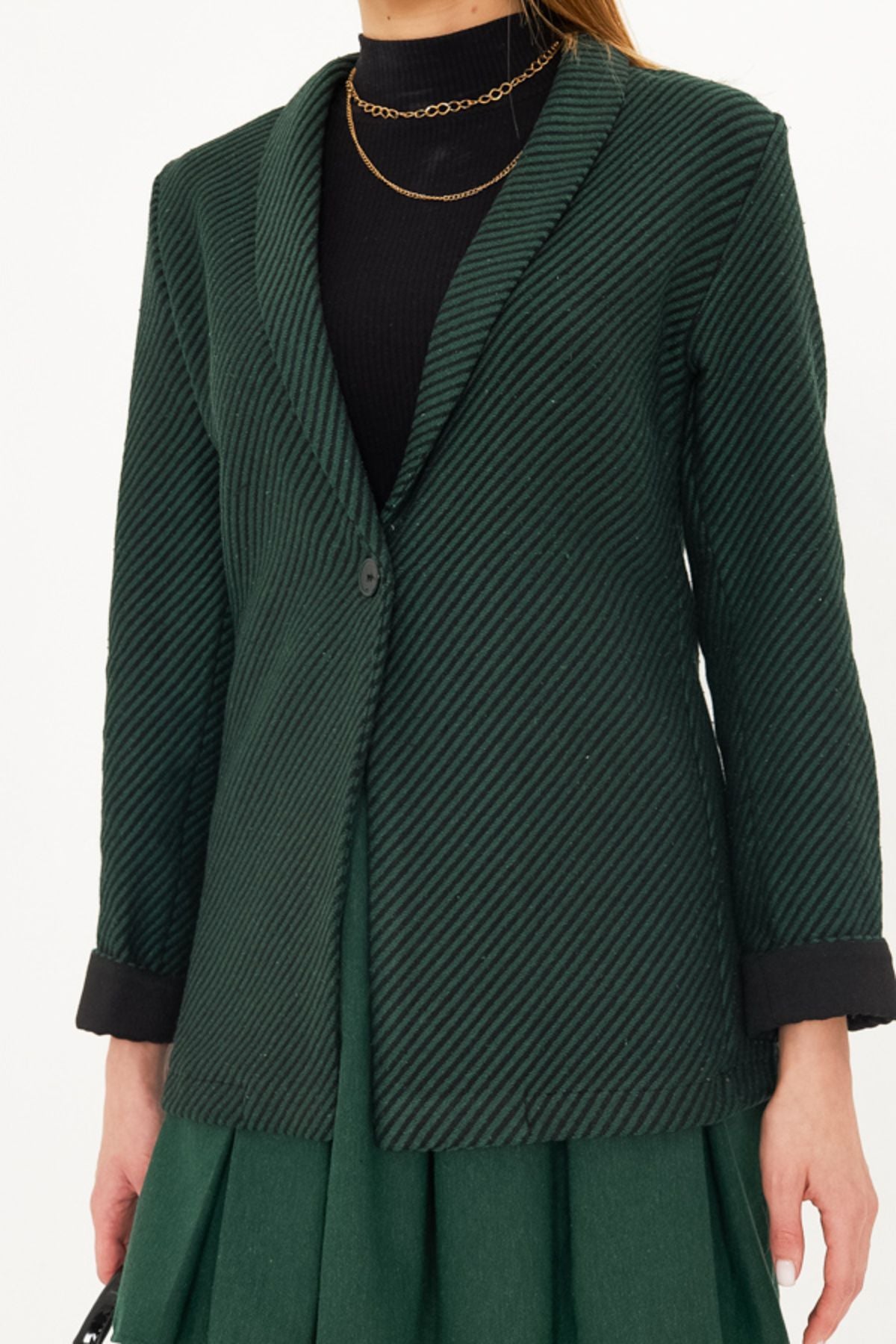 Women's Emerald striped arm folded single button stamp jacket ARM-25K001106