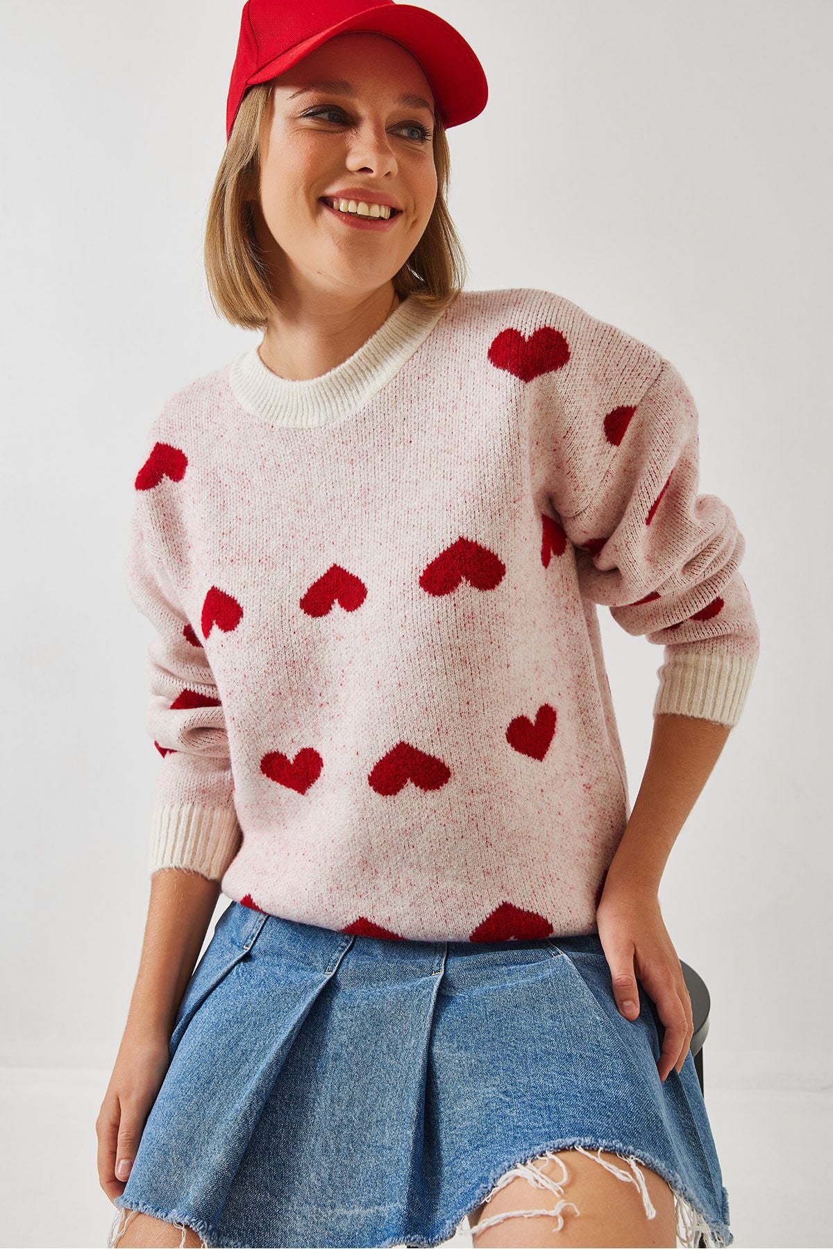 Women's Heart Patterned Knitwear Sweater 60261030