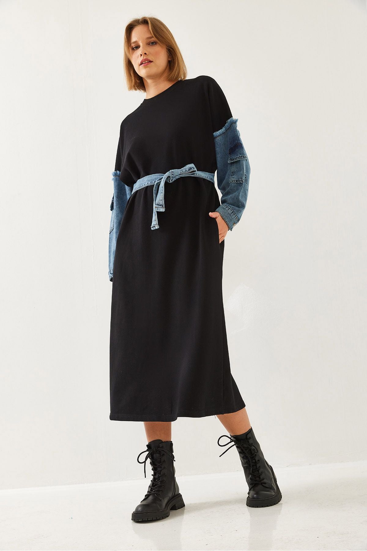 Women's arms denim detailed dress 60351247