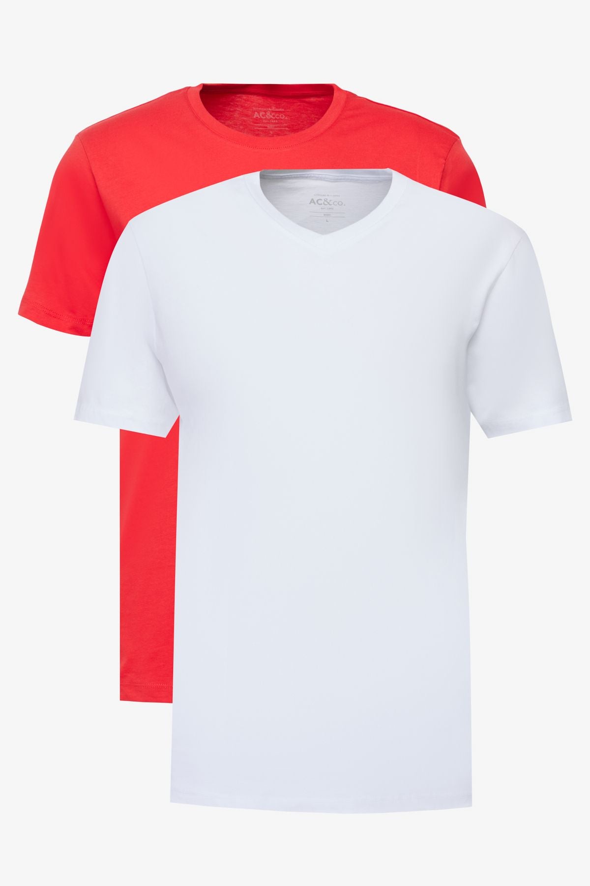 Men's Red-White 2 Plot Slim Fit Narrow Cutter Cotton Basic T-shirt