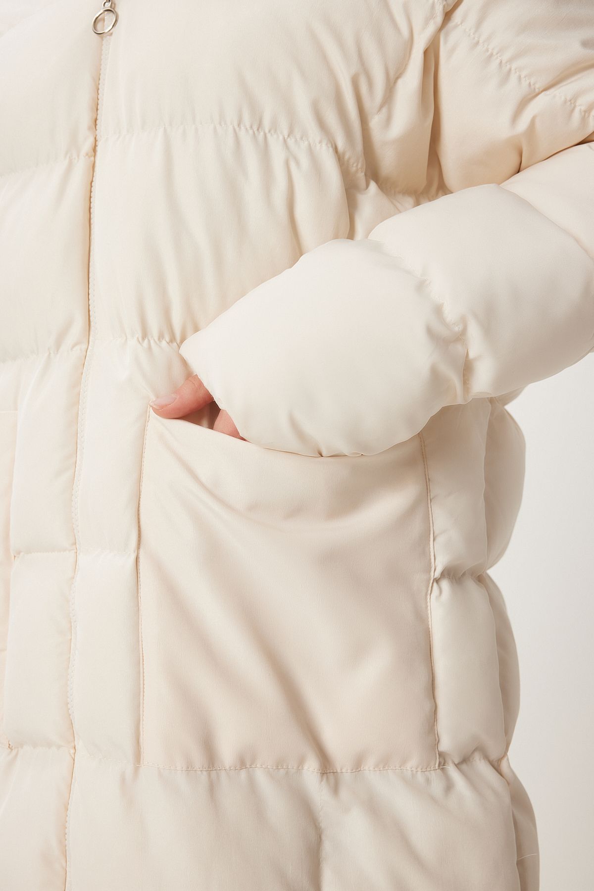 Women's bone hooded oversize long swelling coat NT00428
