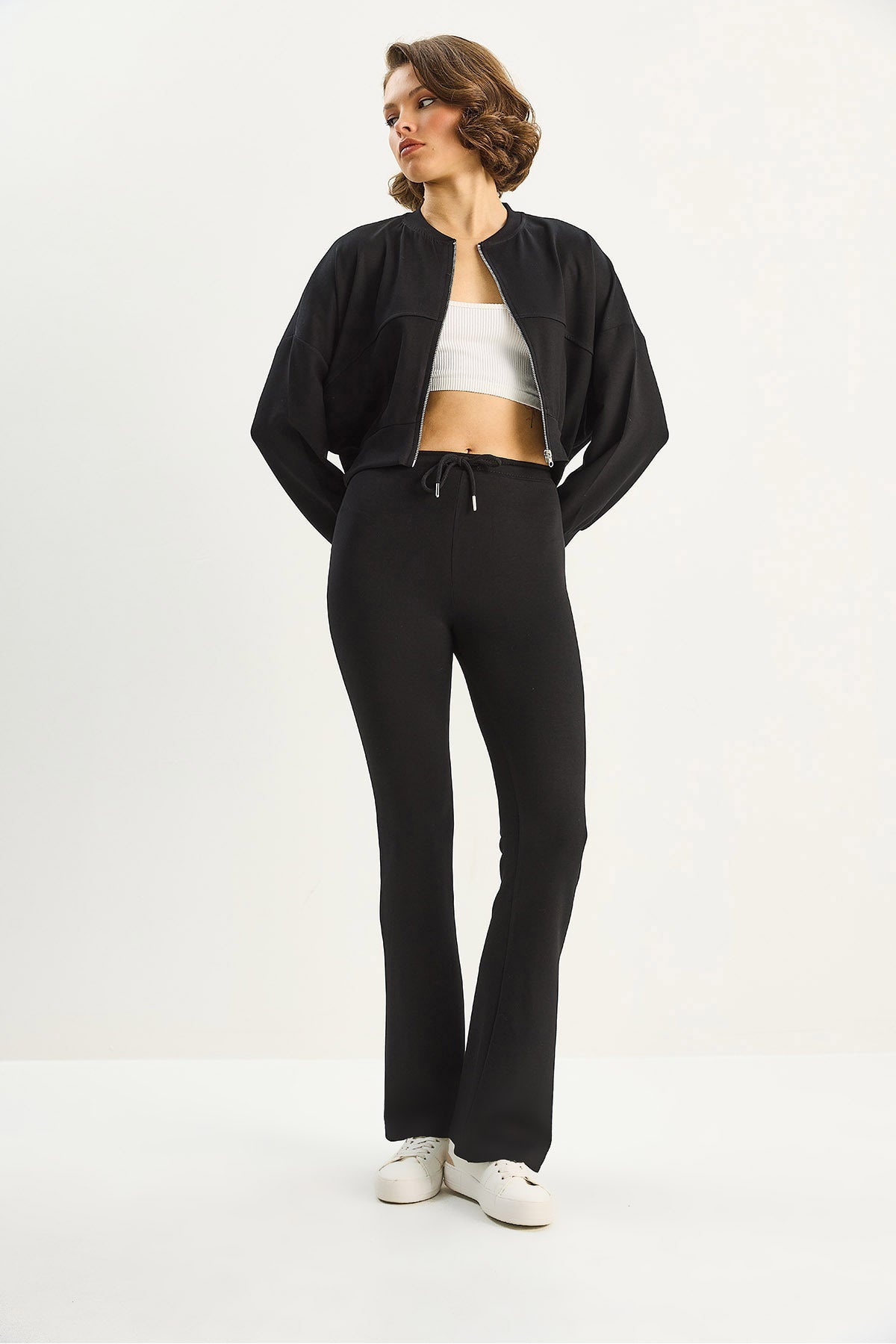 Women's Bat Sleeve Crop Cardigan Spanish Trousers Modal Bottom-Top Set 4059 60283731