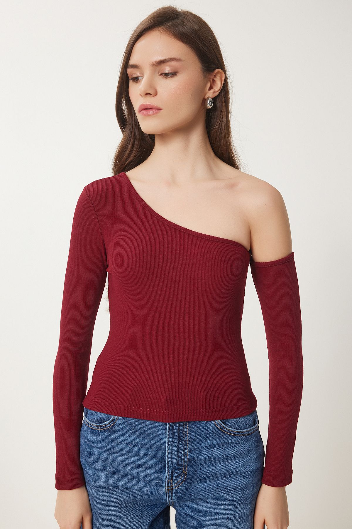 Woman Bordeaux Open Shoulder Wedding Blouse TG00011