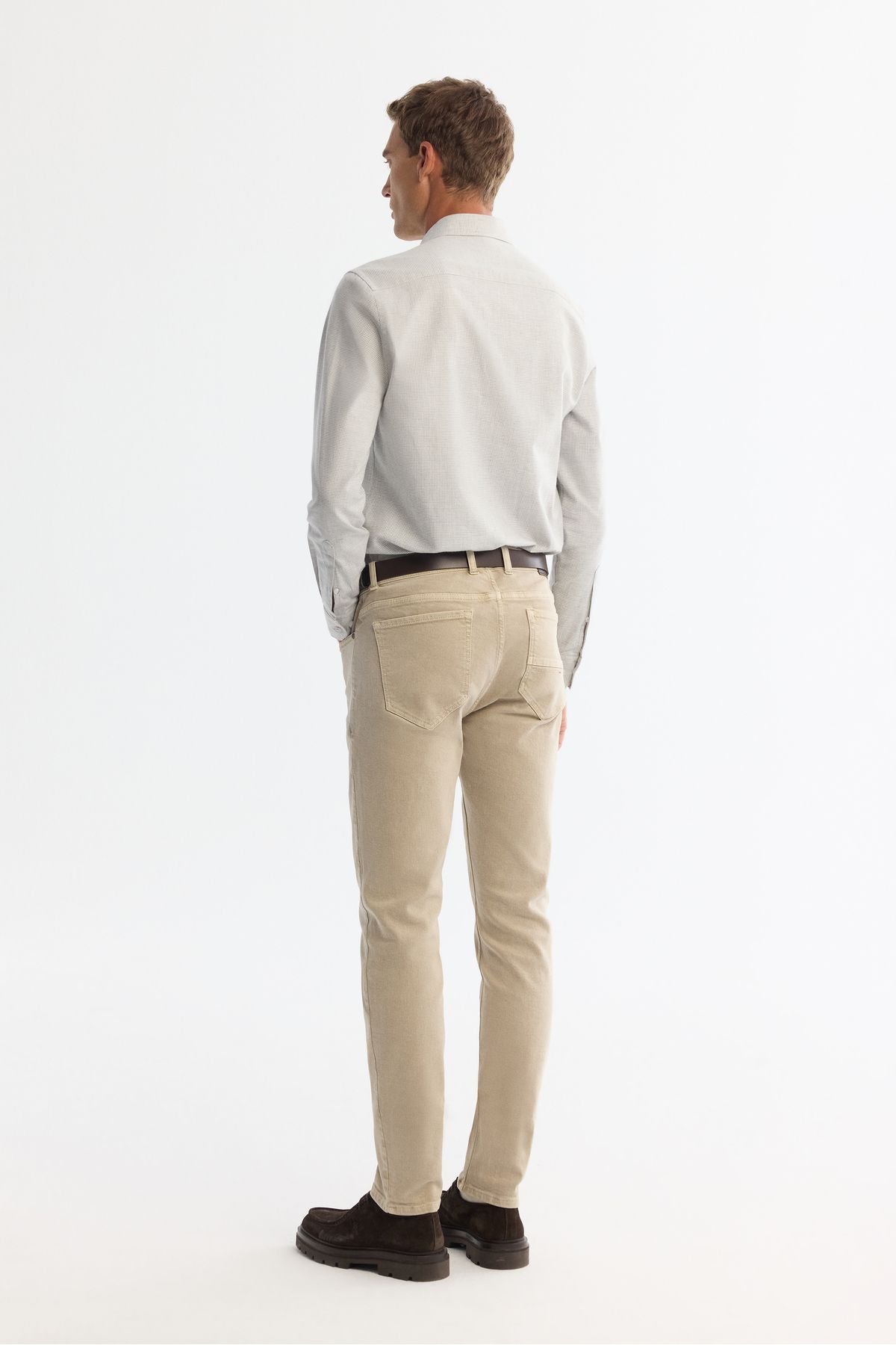 Men's Beige Piece Paint Wash Flexible Jean Pants A42y3500