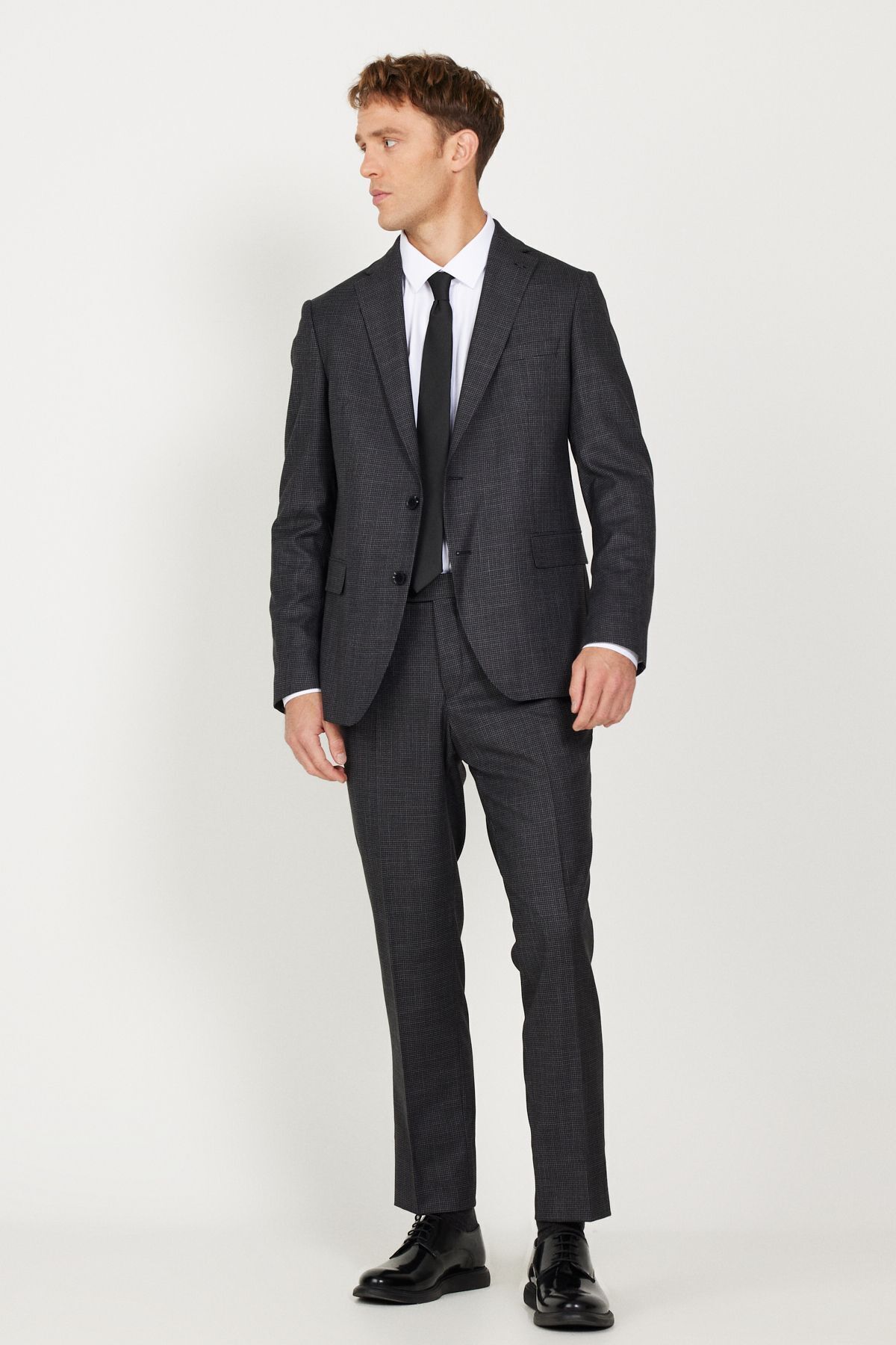 Men's anthracite slim fit narrow cut Mono collar Anecdote Blawal Pants Suit Suit