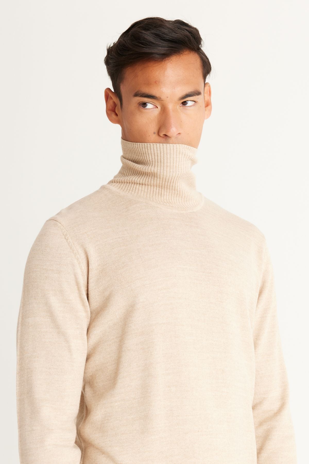 Men's beige standard Fit Normal Cutting Full Fishing Yaka Knitwear Sweater