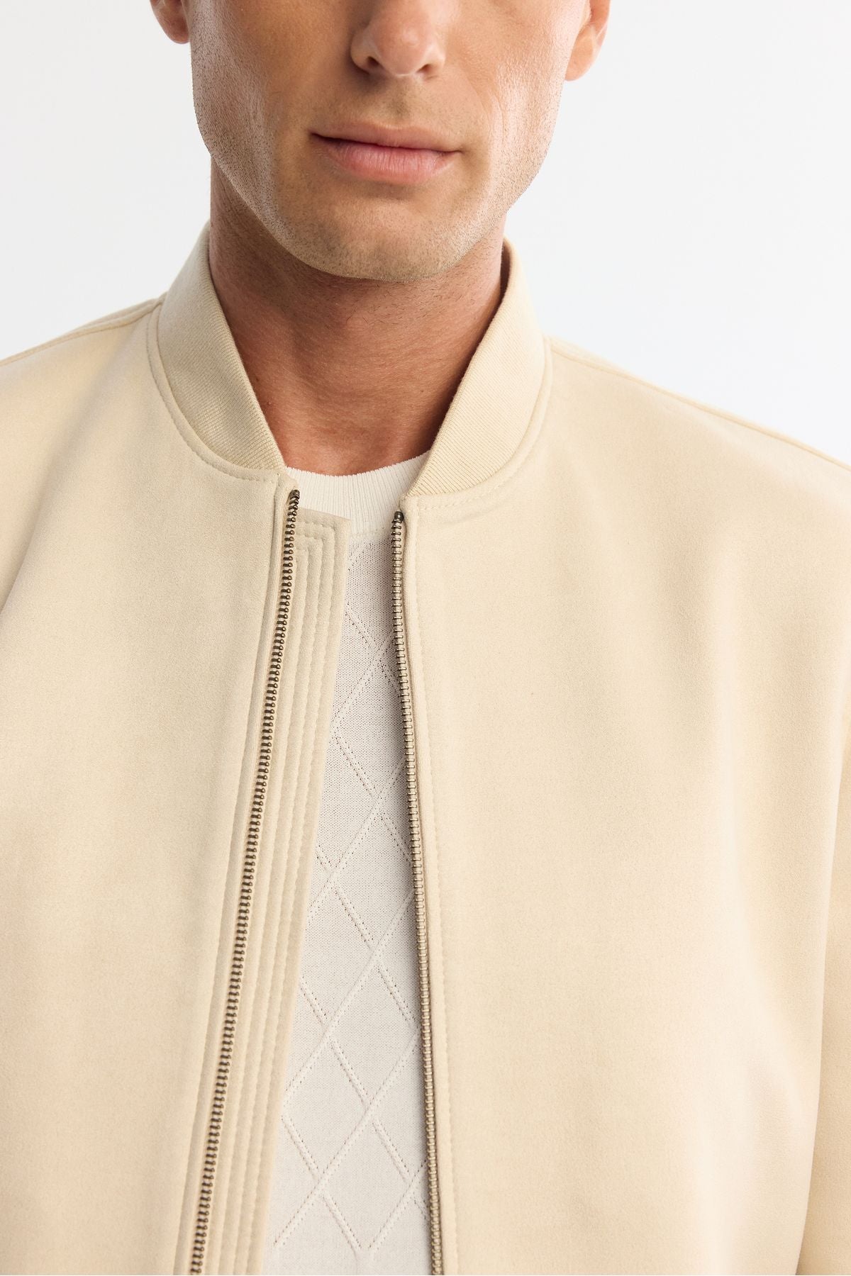 Men's beige zipper suede -looking Bomber Ince Mont B006045