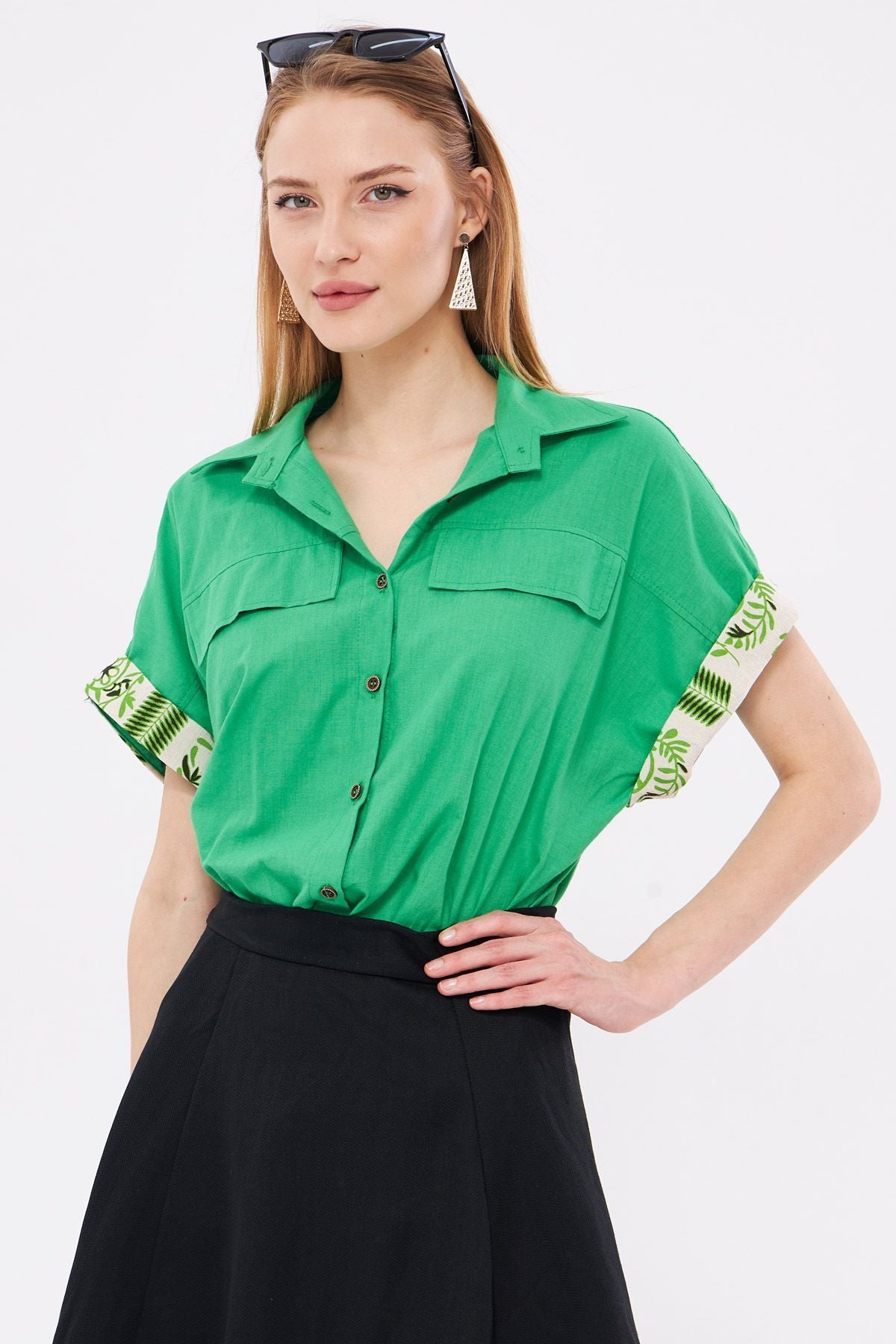 Woman Green Oversize double arm detailed shirt ARM-24Y001075