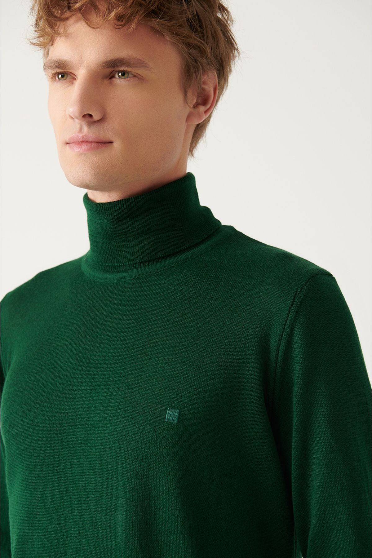 Men's green full fisherman collar wool mixed knitwear sweater E005014