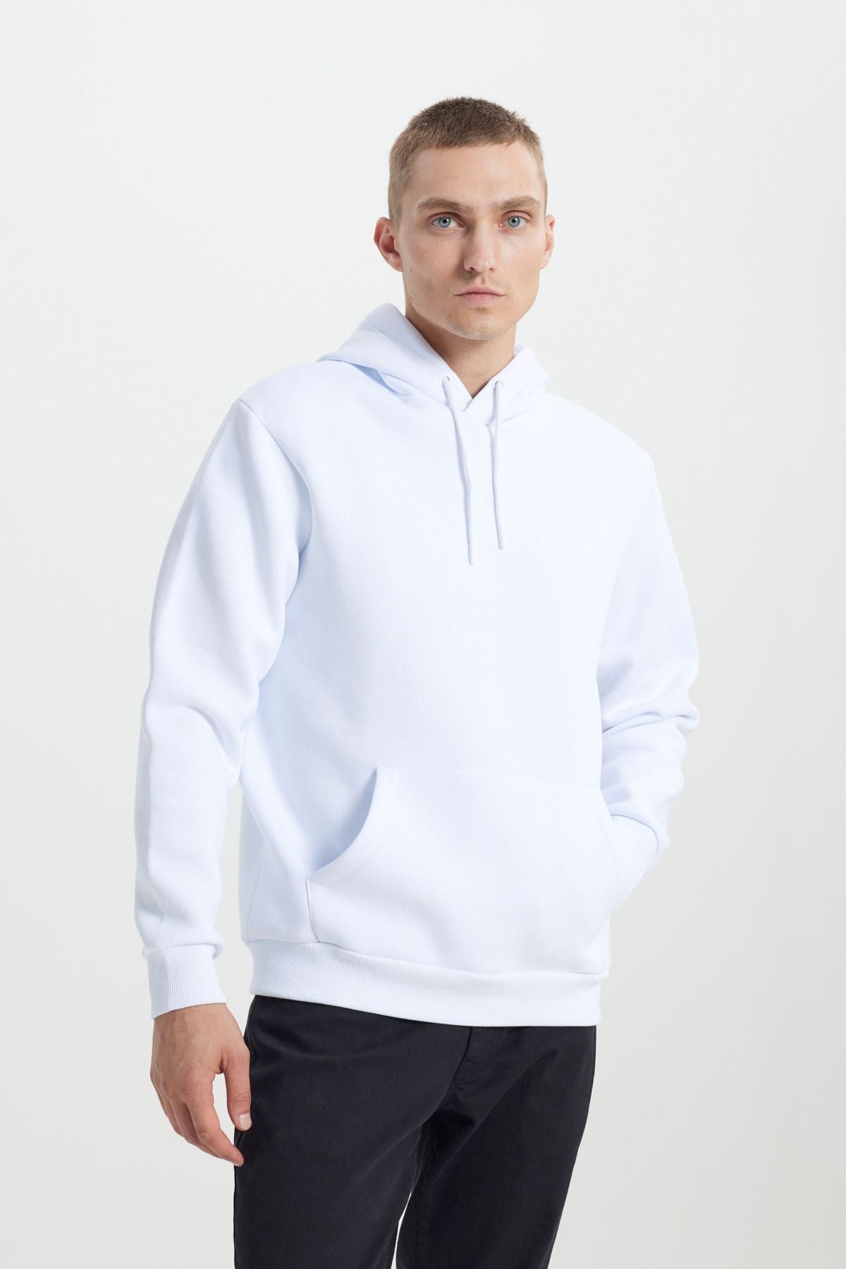 Men's White Standard Fit Normal Normal Cut Içi Polar 3 IP hooded cotton sweatshirt