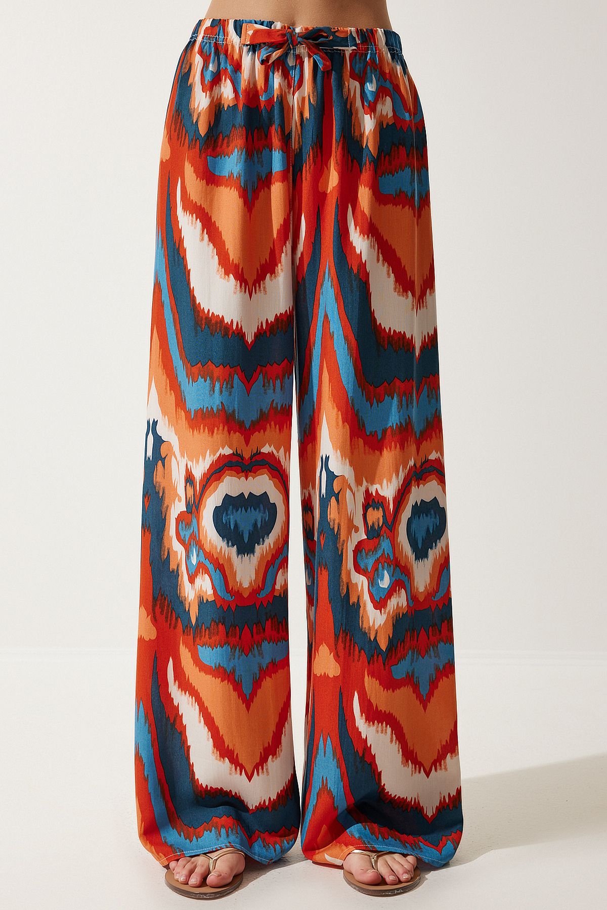 Woman Oranj Navy Blue Patterned Viscose Palazzo Pants EN00606