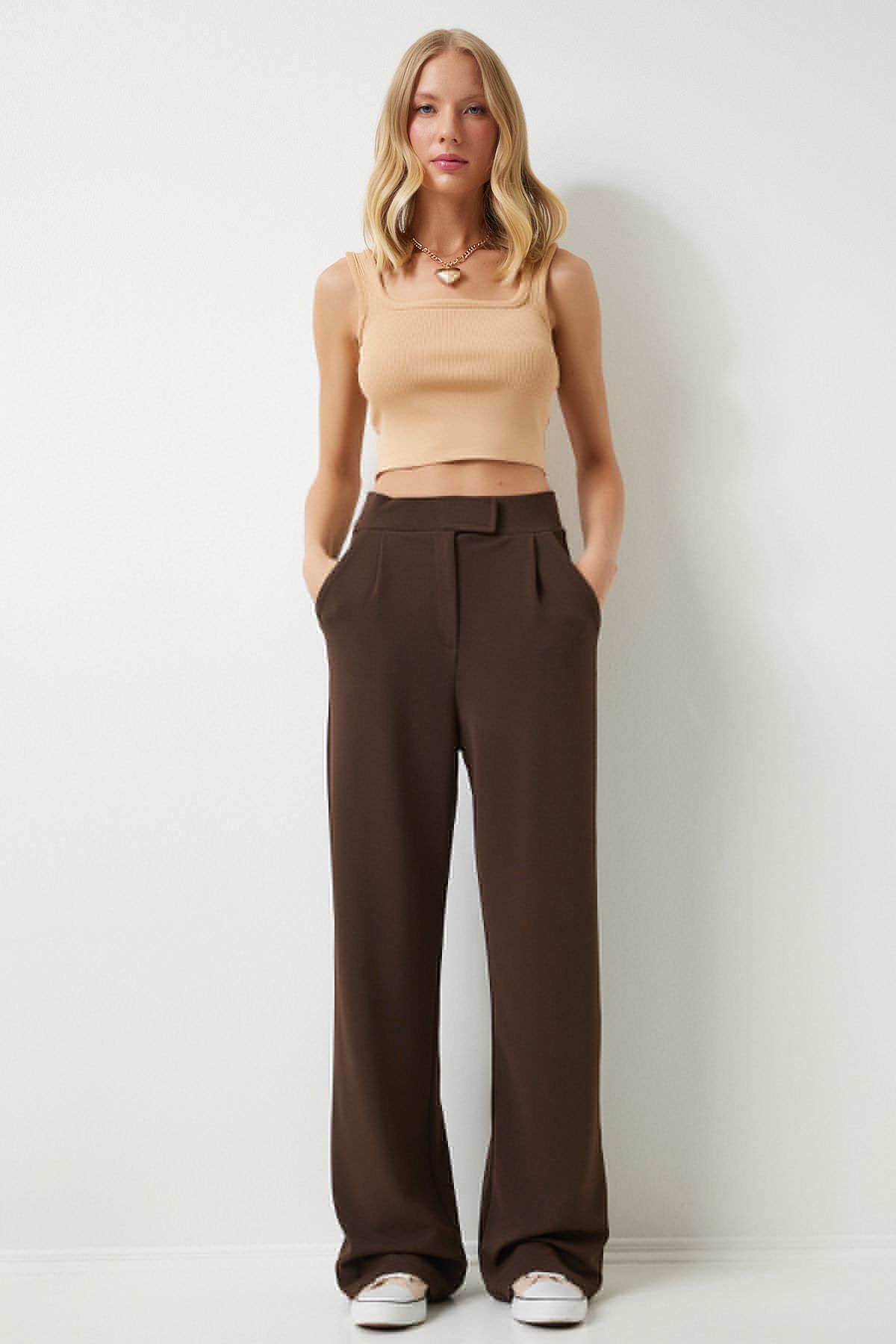 Female Brown Waist Card Casual Woven Pants RV00150