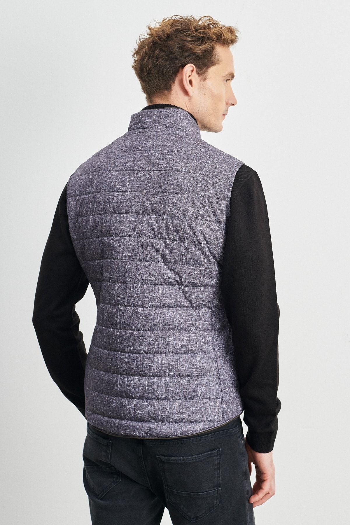 Men's navy blue standard fit normal cut upright collar vest